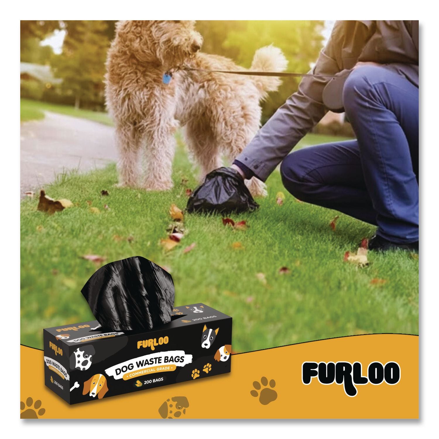 Commercial Grade Dog Waste Station Refill Bags, Open-Face, 8" X 13", Black, 200 Bags/Roll, 10/Carton