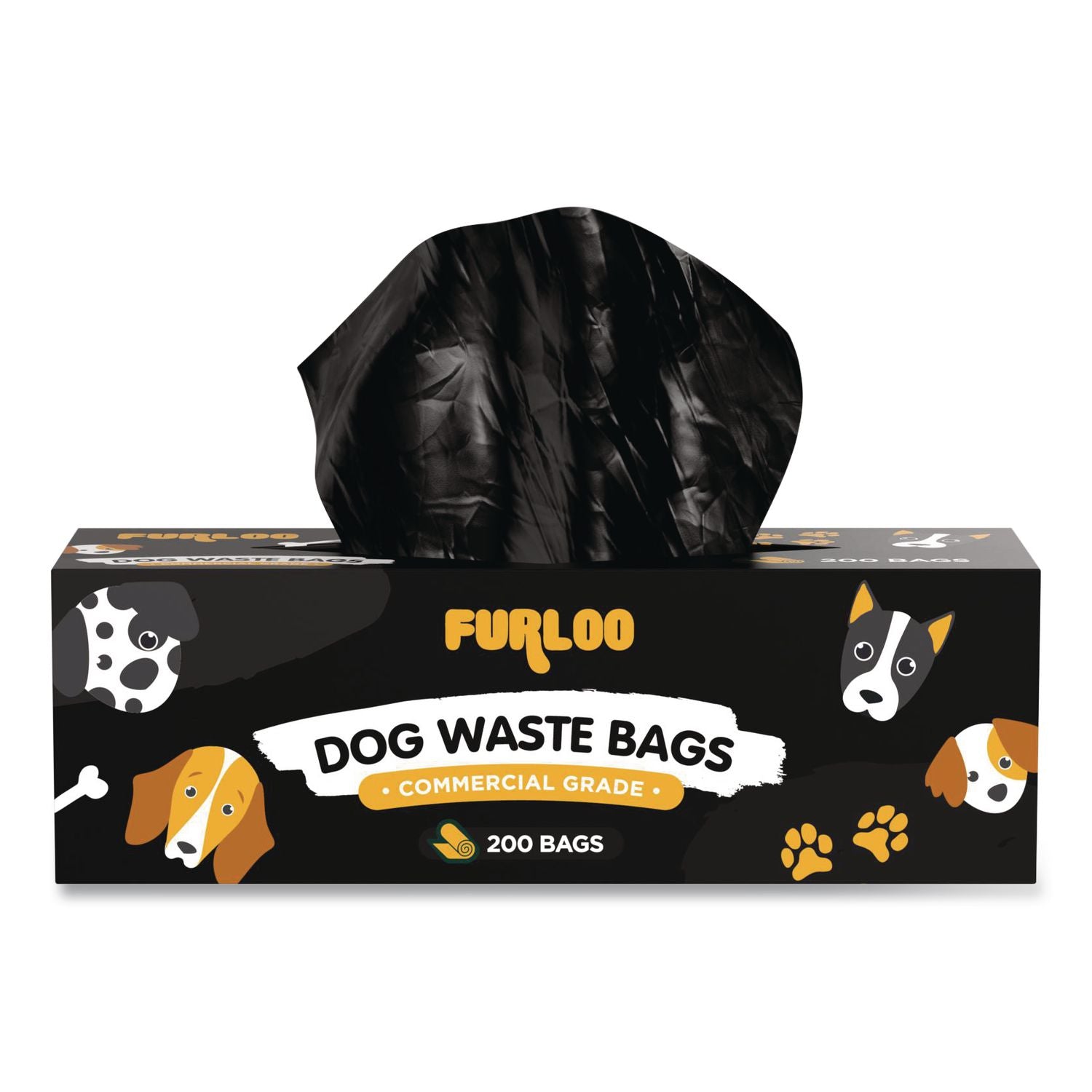 Commercial Grade Dog Waste Station Refill Bags, Open-Face, 8" X 13", Black, 200 Bags/Roll, 20/Carton