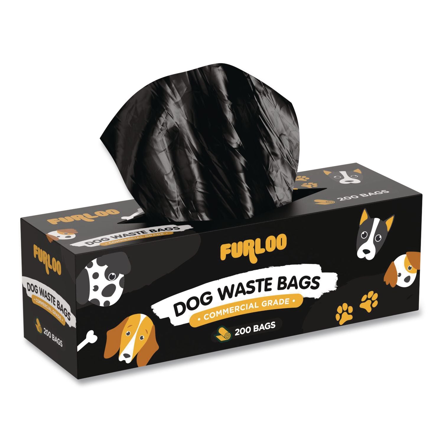 Commercial Grade Dog Waste Station Refill Bags, Open-Face, 8" X 13", Black, 200 Bags/Roll, 20/Carton