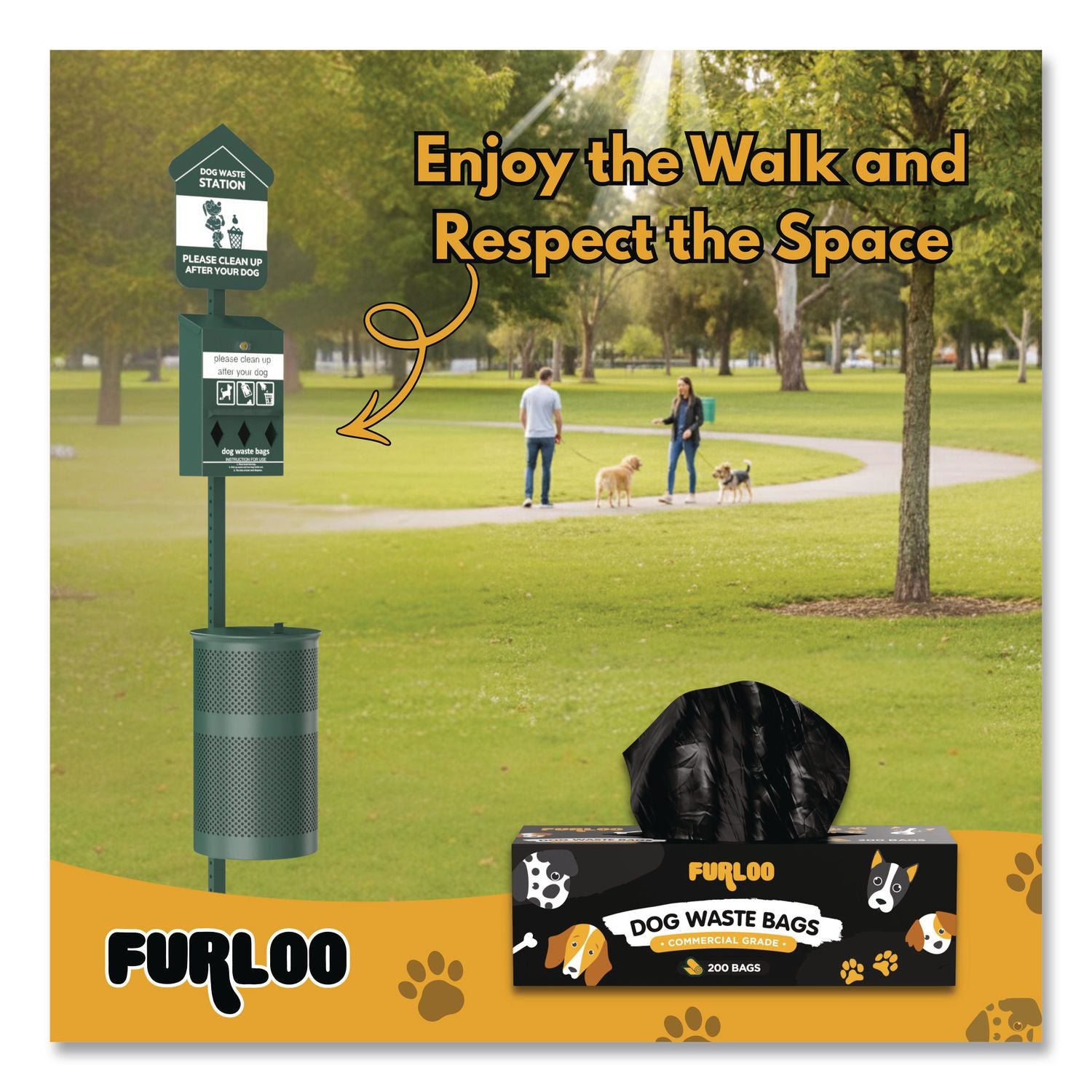 Commercial Grade Dog Waste Station Refill Bags, Open-Face, 8" X 13", Black, 200 Bags/Roll, 20/Carton