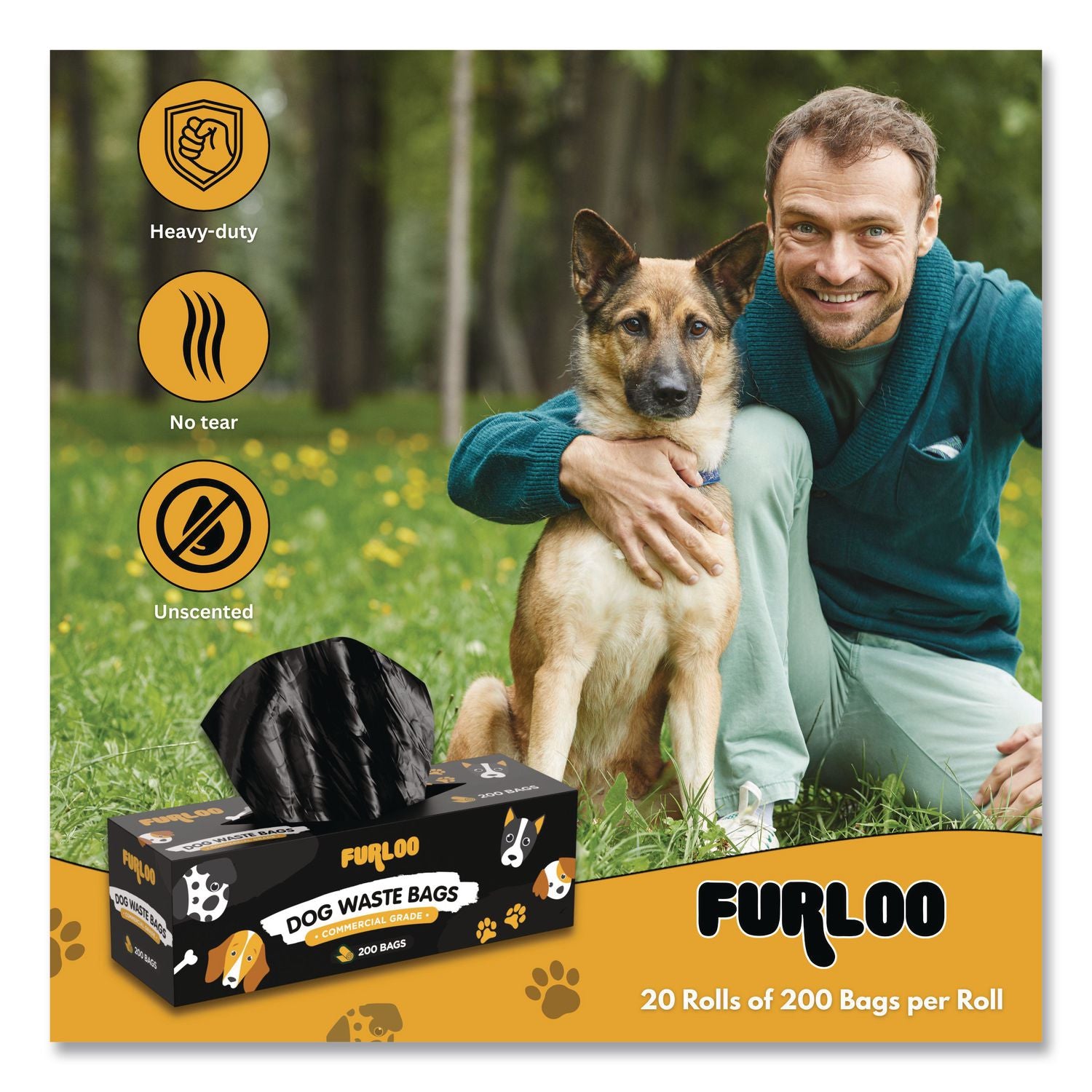 Commercial Grade Dog Waste Station Refill Bags, Open-Face, 8" X 13", Black, 200 Bags/Roll, 20/Carton