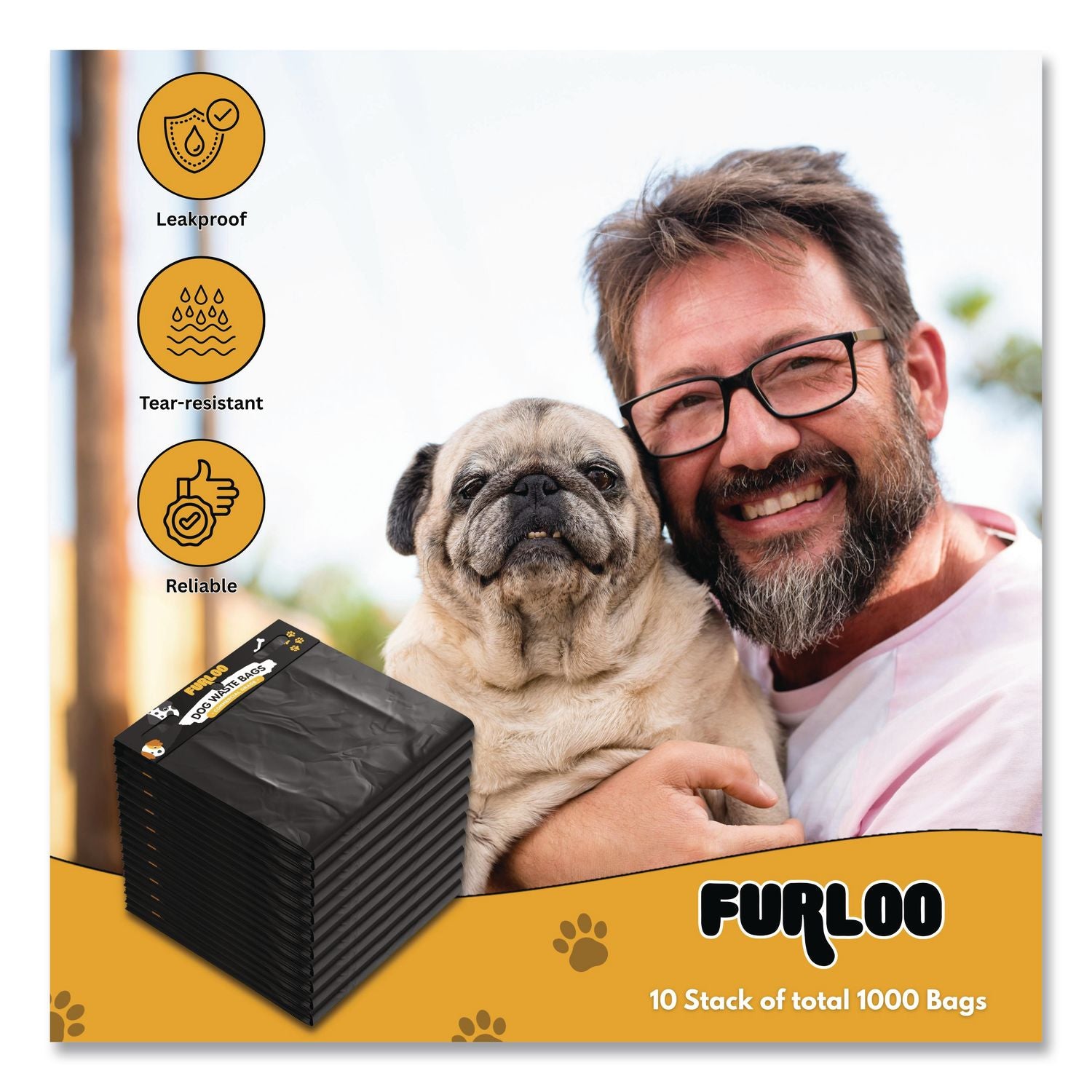 Pet Waste Station Header Heavy-Duty Leak-Resistant Dog Waste Refill Bags, Open-Face, 8.5" X 13.4", Black, 1000 Bags/Carton
