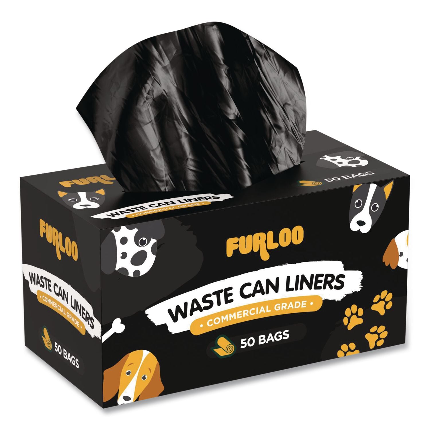13-Gallon Heavy Duty Dog Waste Station Can Liners, Open-Face, 13 Gal, 26" X 33", Black, 50 Bags