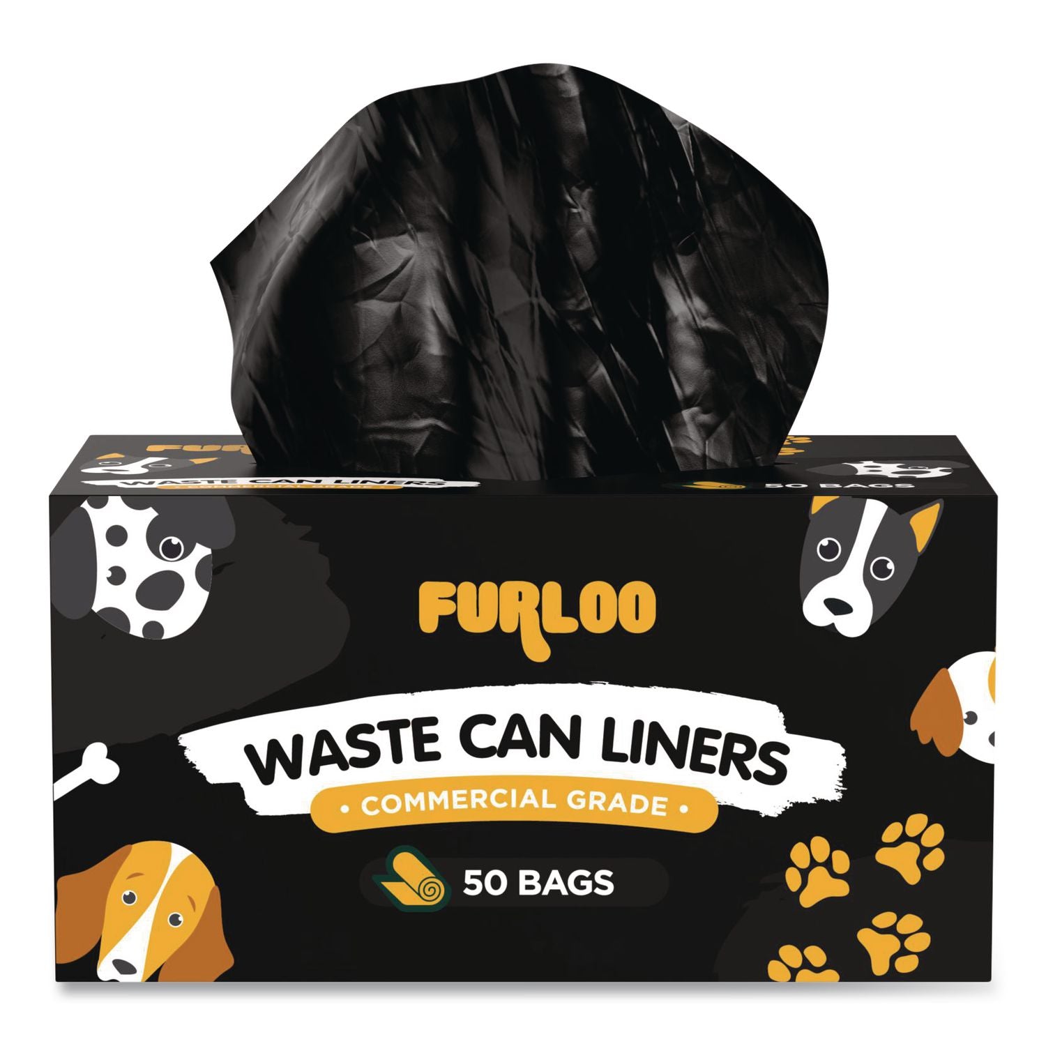 13-Gallon Heavy Duty Dog Waste Station Can Liners, Open-Face, 13 Gallons, 26" X 33", Black, 50 Bags/Roll, 2/Pack