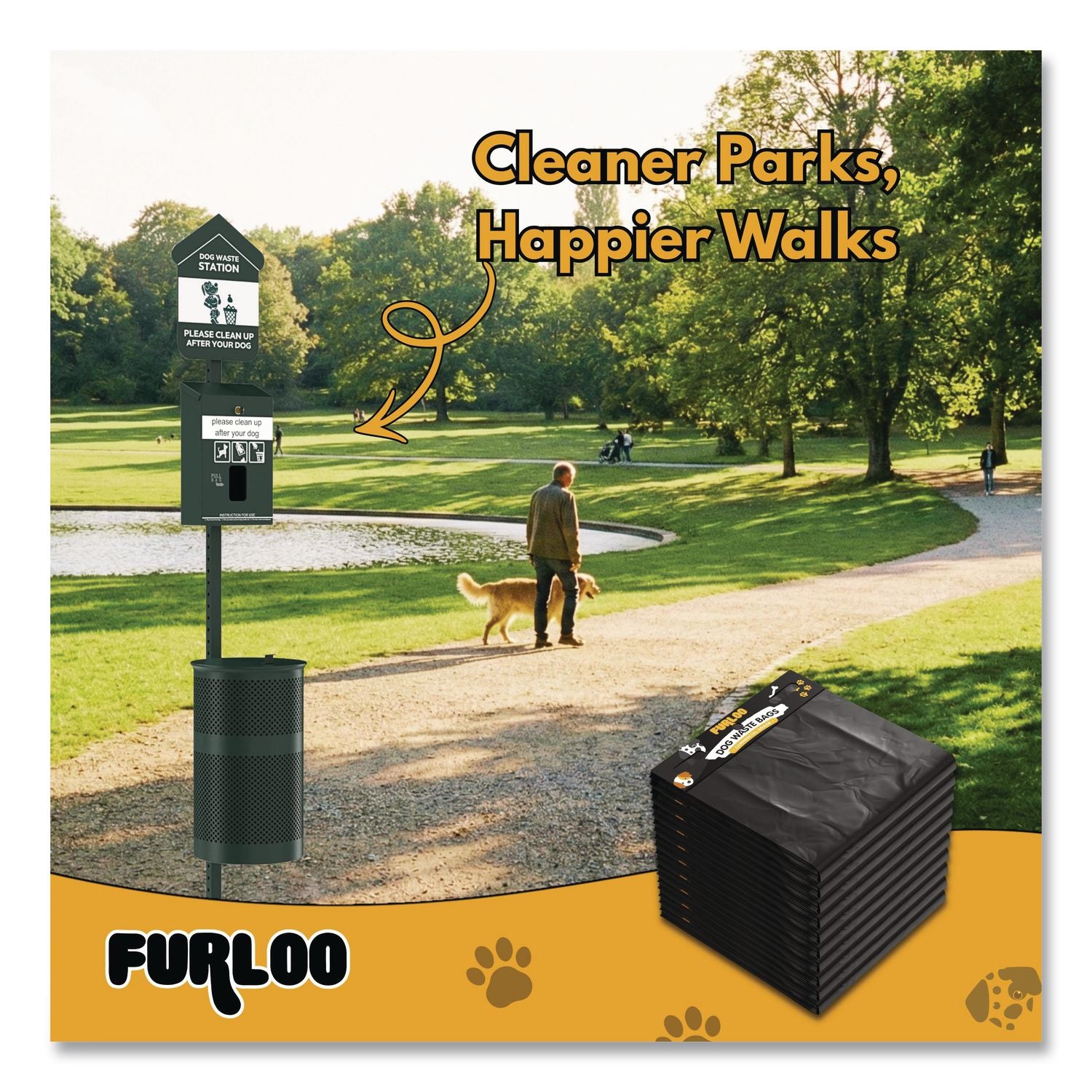 Pet Waste Station Starter Kit With Header Bag Dispenser, Bags And Liners, 11.5 Gal, Top Door, Green