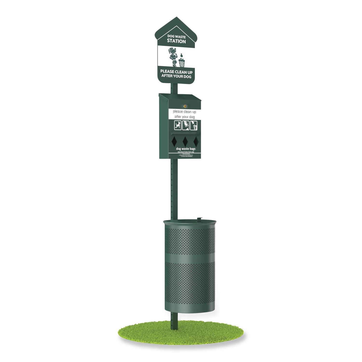 Pet Waste Station Starter Kit With Roll Bag Dispenser, Bags And Liners, 11.5 Gal, Top Door, Green