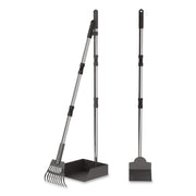 Dog Pooper Scooper Set With Heavy-Duty Metal Tray, Rake And Spade, 37.8" Length Black/Silver