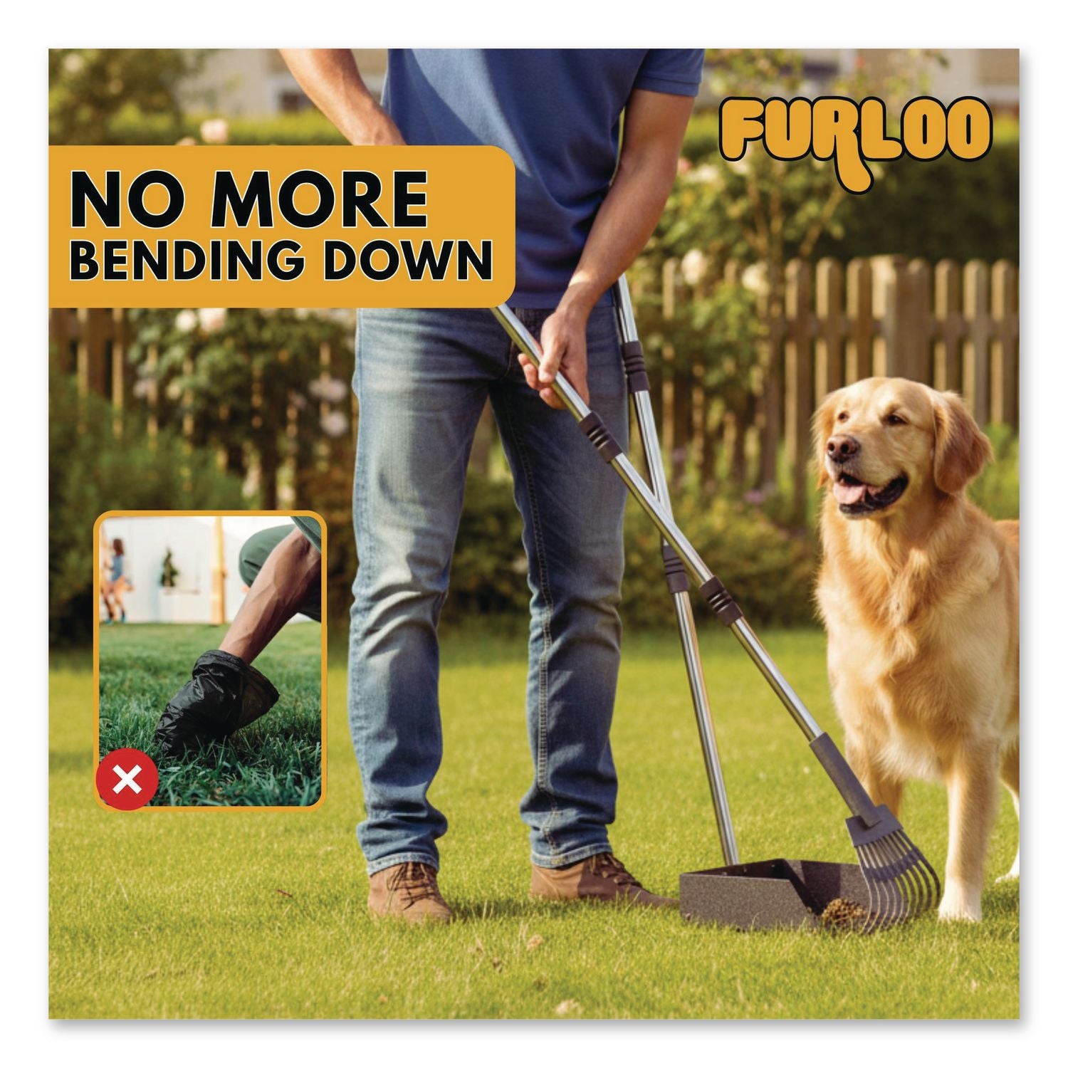 Dog Pooper Scooper Set With Heavy-Duty Metal Tray, Rake And Spade, 37.8" Length Black/Silver