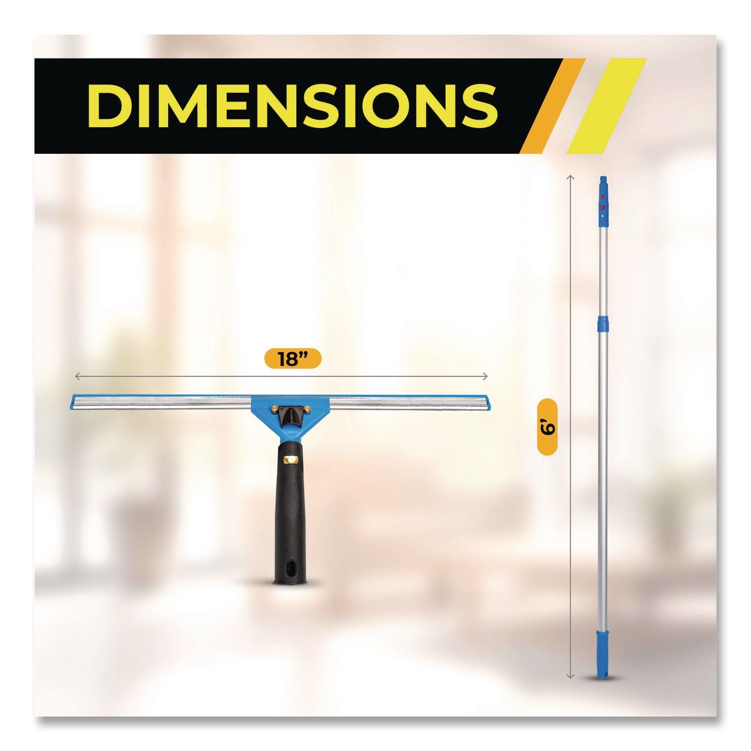 Pro Window Washing Kit With Swivel Squeegee And 6 Ft Telescopic Pole, 18" Wide Blade, 2/Kit