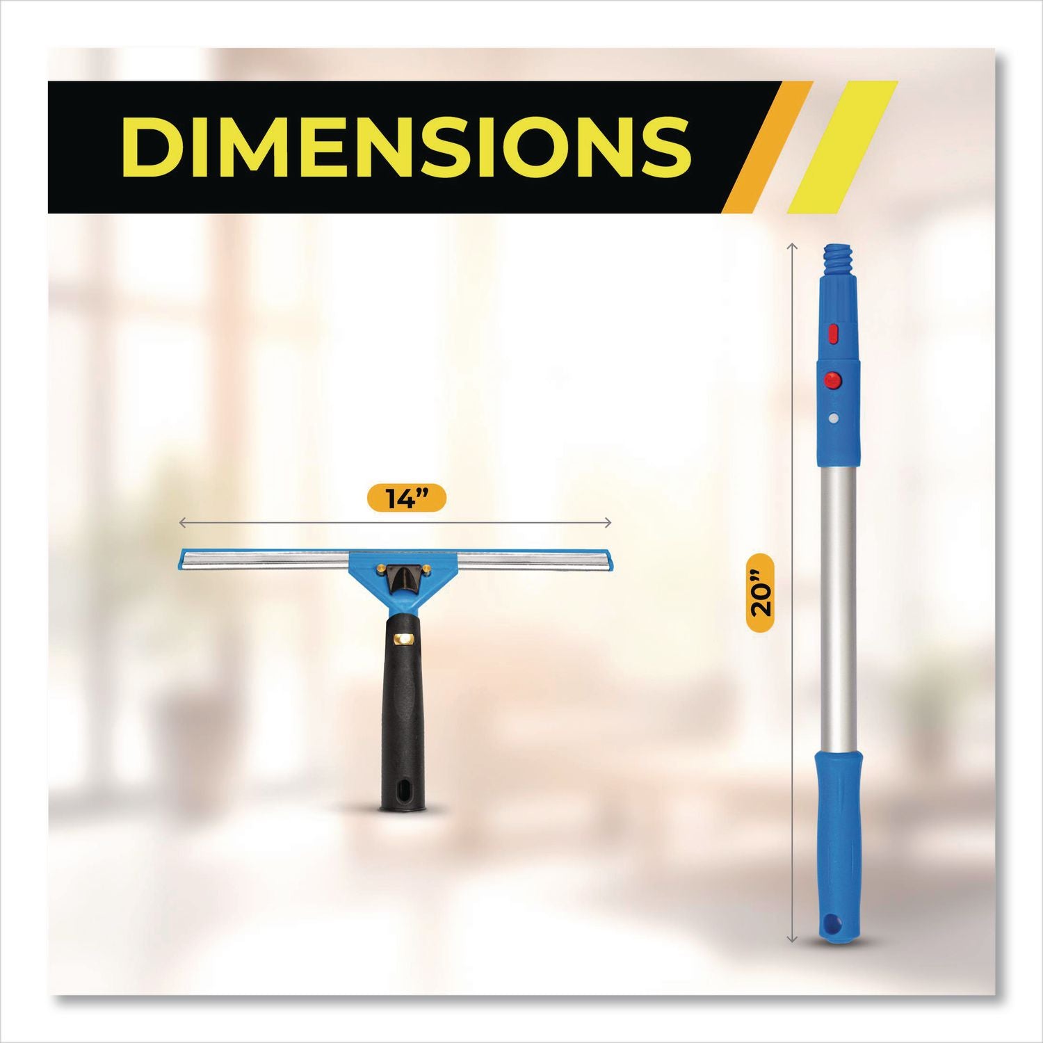 Pro Window Washing Kit With Swivel Window Squeegee And 20" Pole, 14" Wide Blade