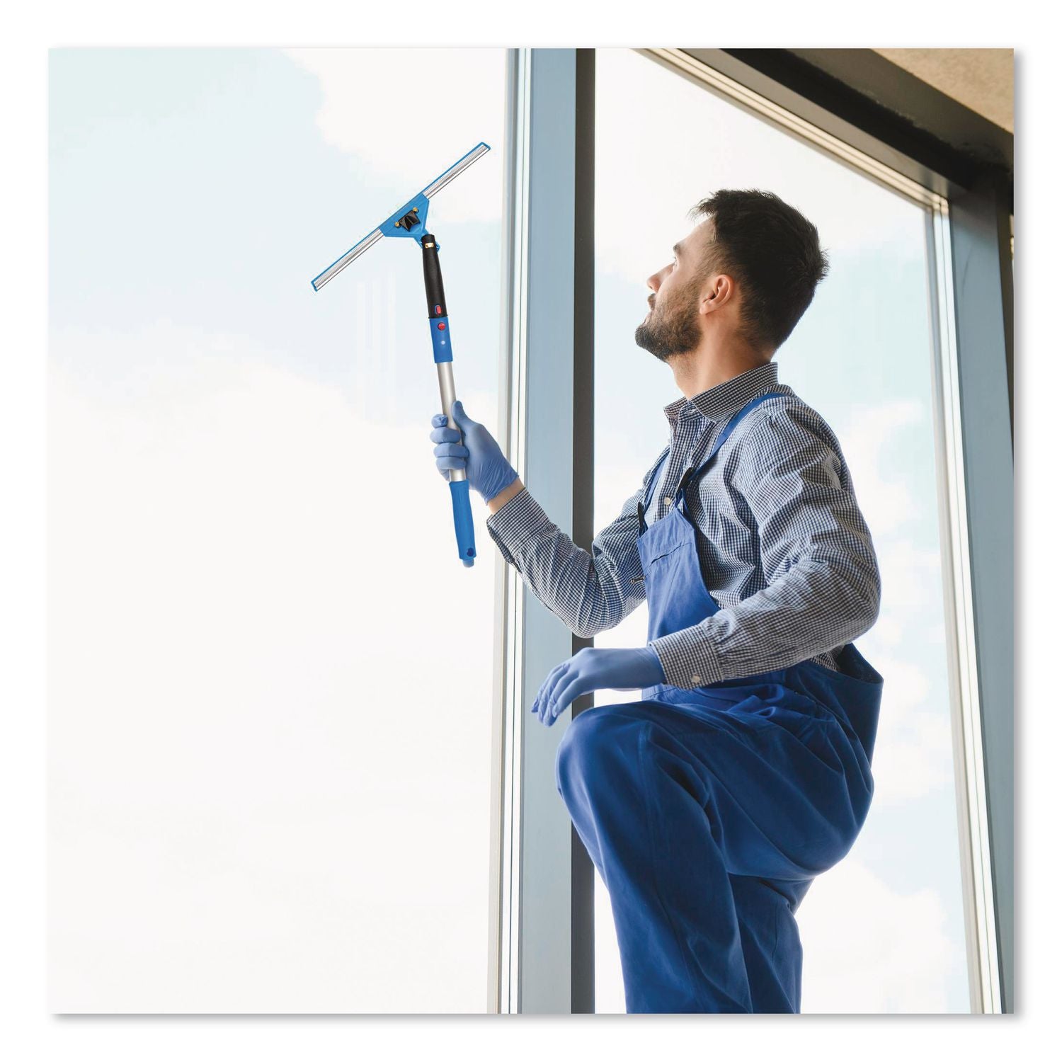 Pro Window Washing Kit With Swivel Window Squeegee And 20" Pole, 14" Wide Blade, 2/Kit