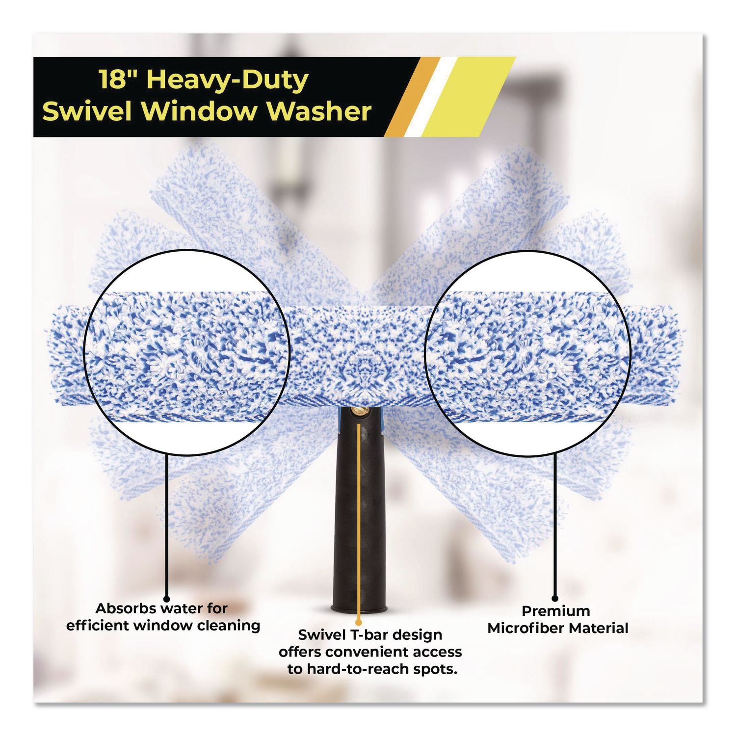 Heavy-Duty Swivel Window Washer, 18" Wide Blade, 3/Pack