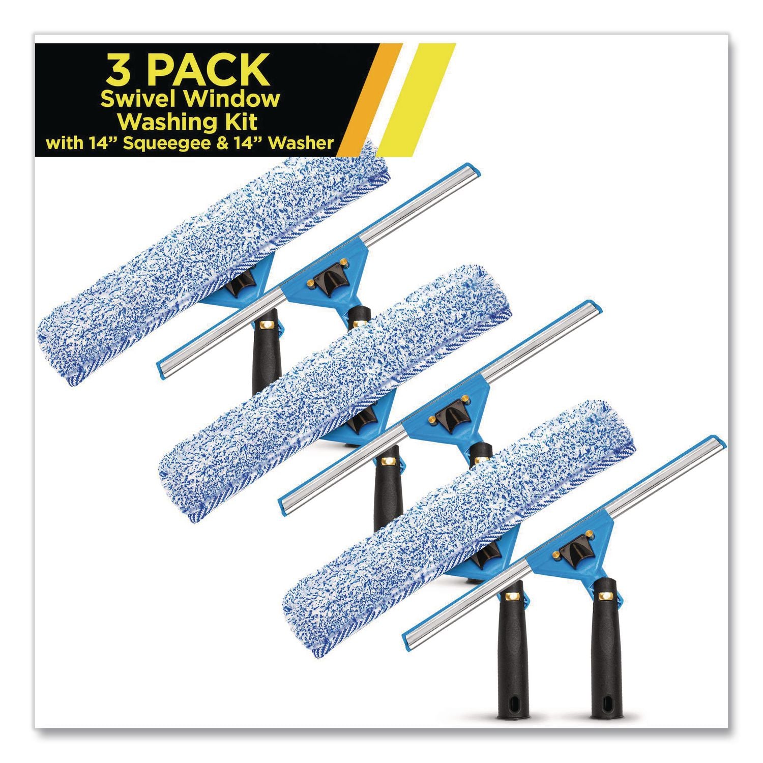 Swivel Window Washing Kit With Squeegee And Washer, 14" Wide, 3/Kit
