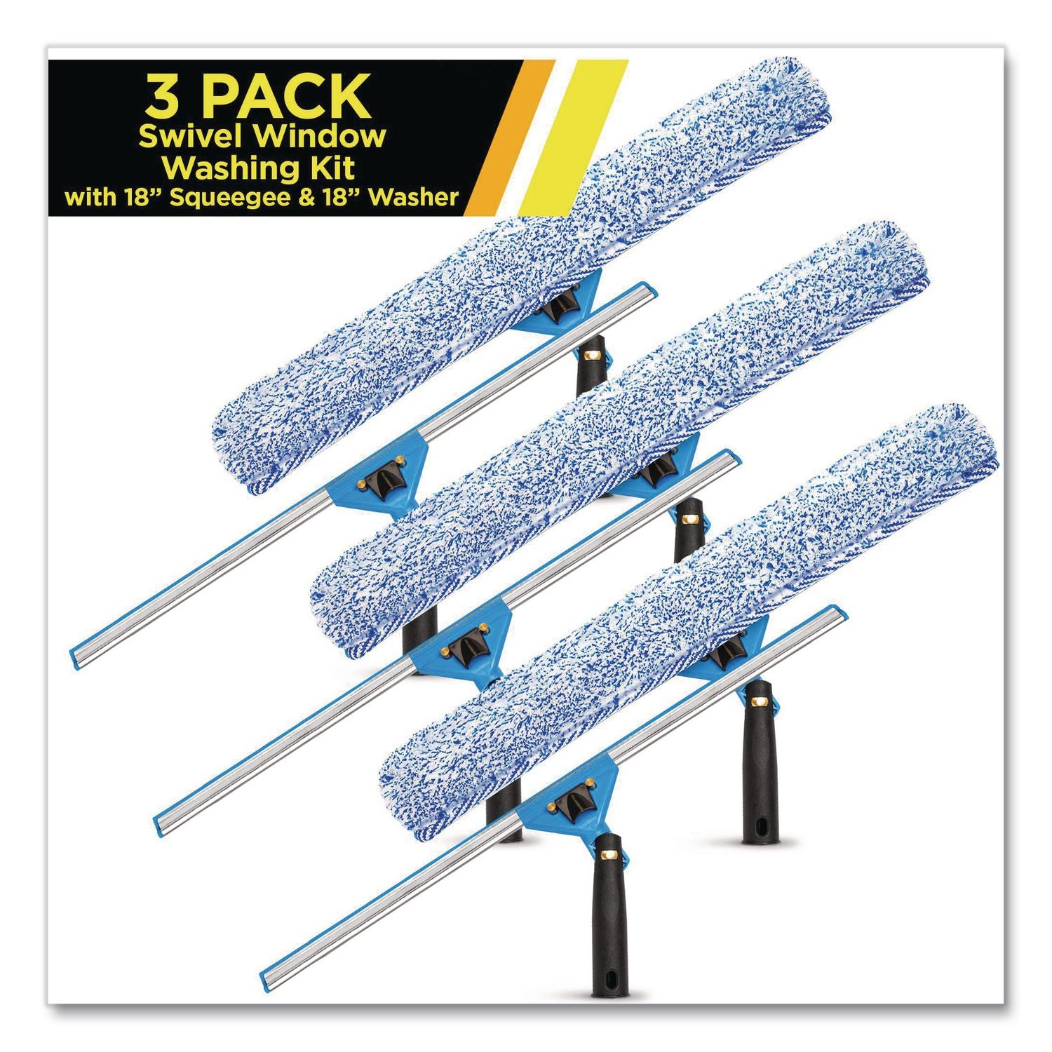 Swivel Window Washing Kit With Squeegee And Washer, 18" Wide, 3/Kit