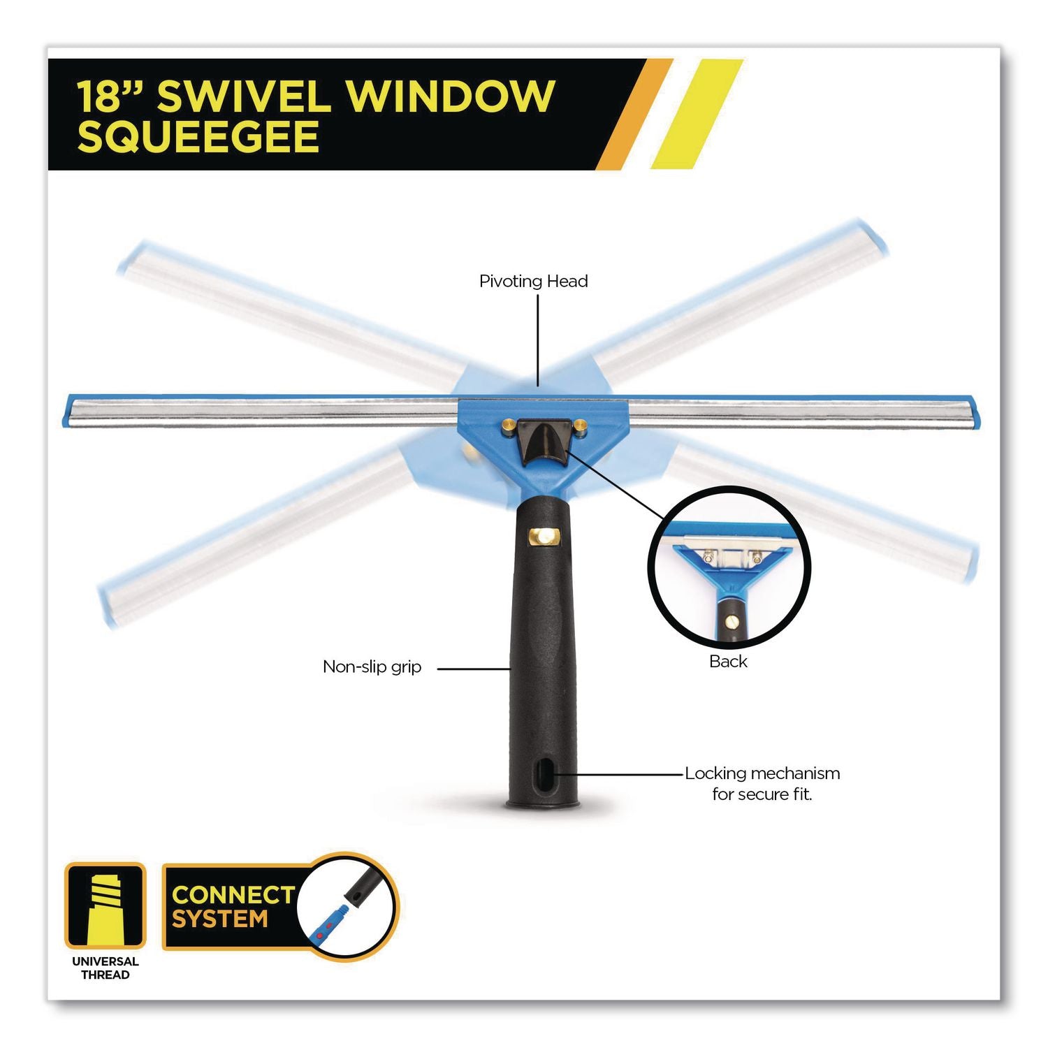 Swivel Window Washing Kit With Squeegee And Washer, 18" Wide, 3/Kit