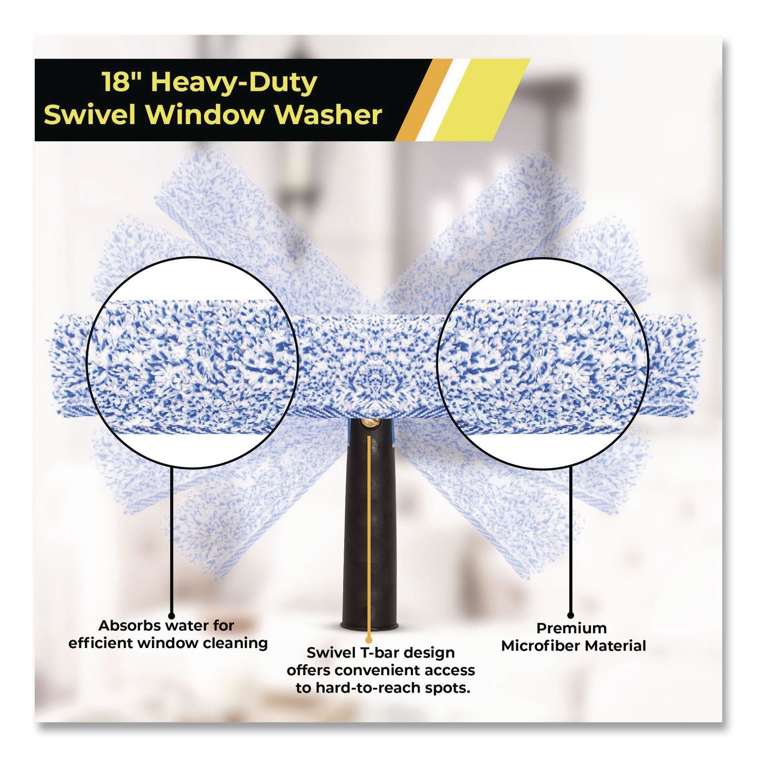 Swivel Window Washing Kit With Squeegee And Washer, 18" Wide, 3/Kit