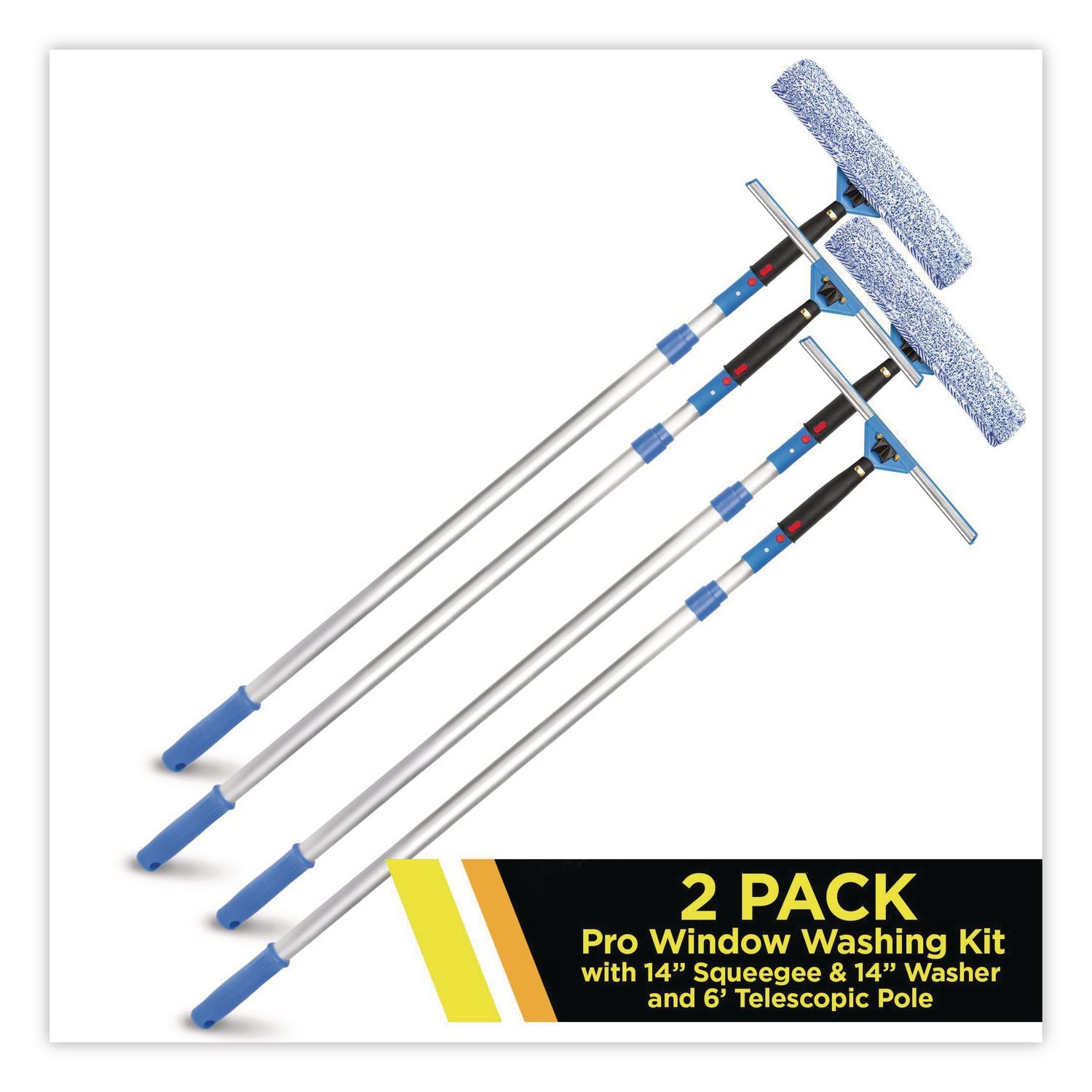 Pro Window Washing Kit With Squeegee, Washer And 6 Ft Telescopic Pole, 14" Wide, 2/Kit