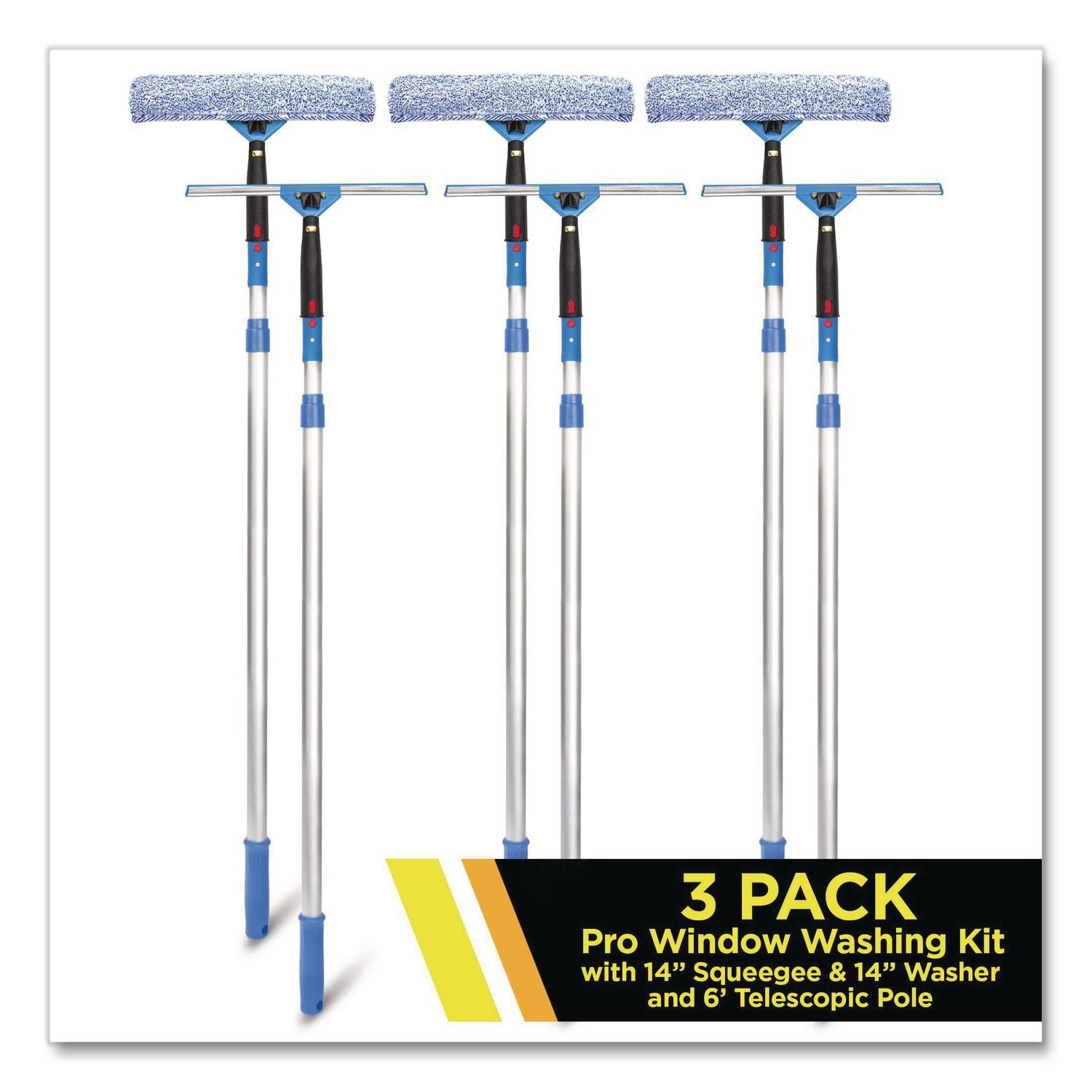 Pro Window Washing Kit With Squeegee, Washer And 6 Ft Telescopic Pole, 14" Wide, 3/Kit