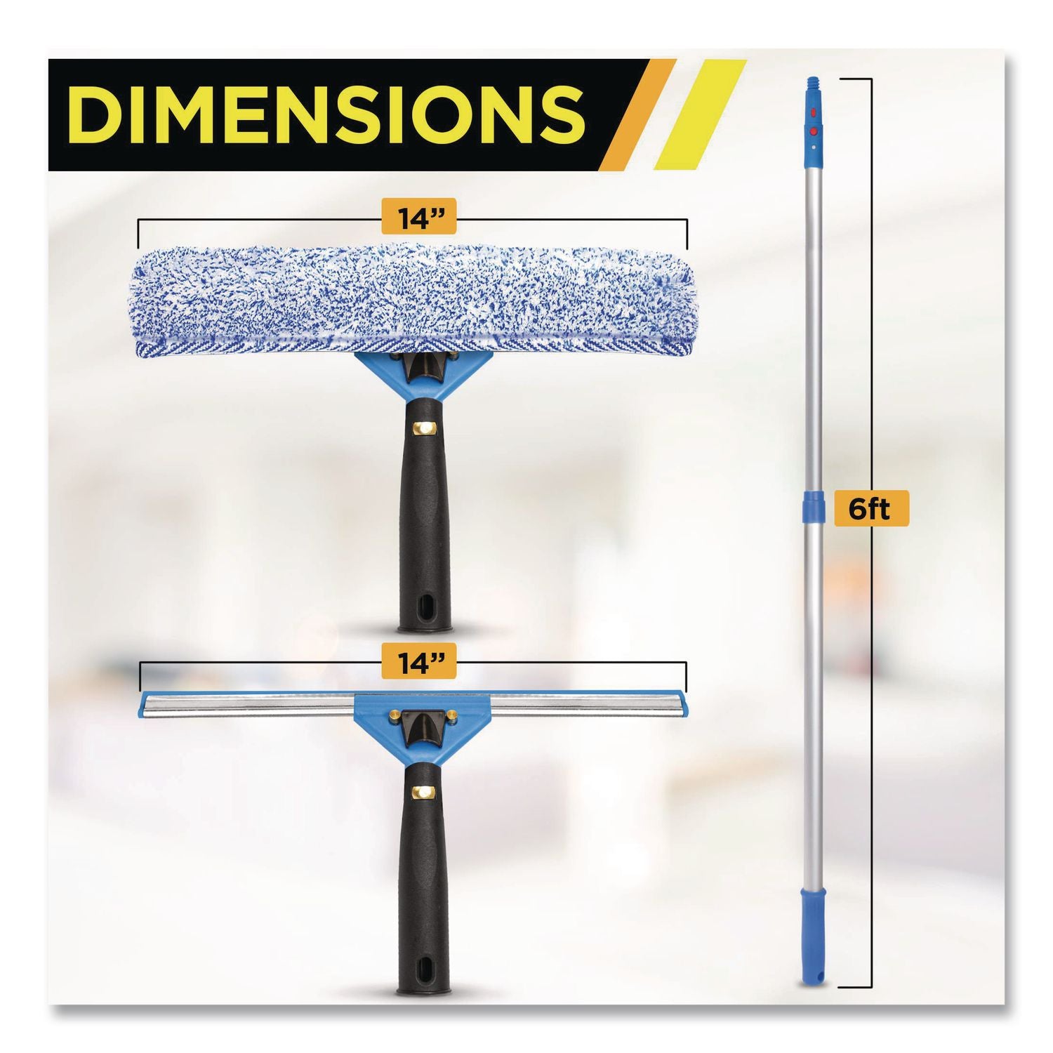 Pro Window Washing Kit With Squeegee, Washer And 6 Ft Telescopic Pole, 14" Wide, 3/Kit