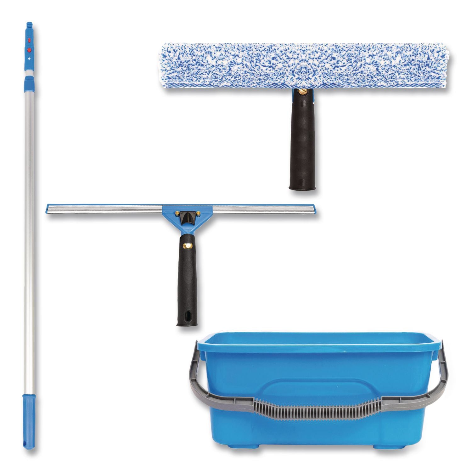 Pro Window Washing Kit With 14" Wide Blade Squeegee, Washer, 6 Ft Telescopic Pole And 3 Gal Heavy-Duty Bucket