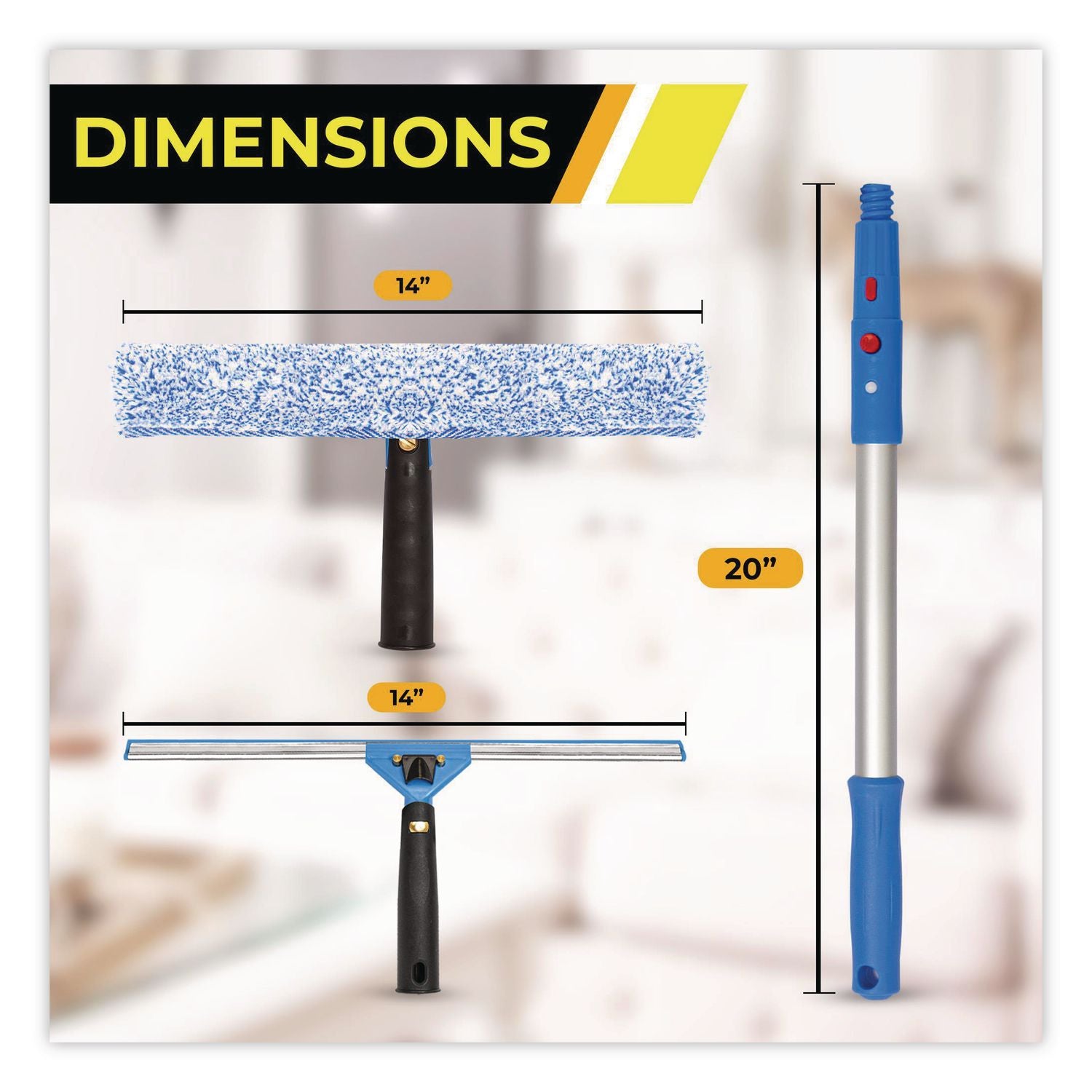 Pro Window Washing Kit With Squeegee, Washer And 20" Pole, 14" Wide Blade