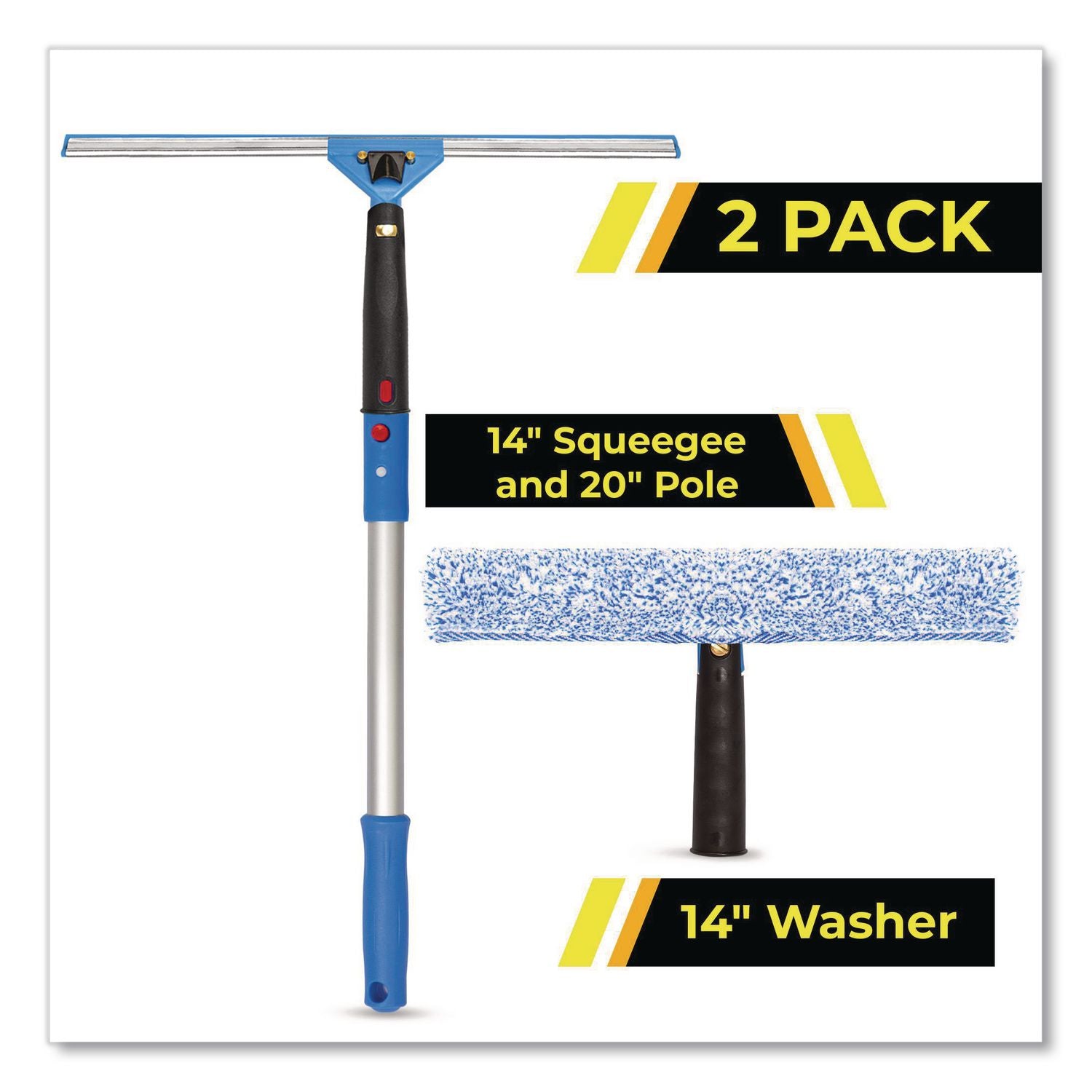 Pro Window Washing Kit With Squeegee, Washer And 20" Pole, 14" Wide Blade, 2/Kit