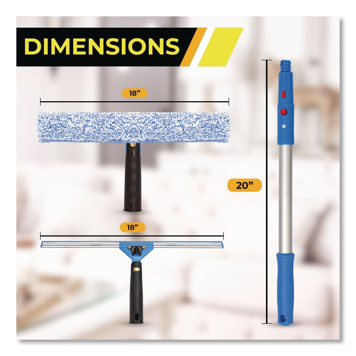 Pro Window Washing Kit With Squeegee, Washer And 20" Pole, 18" Blade, 3/Kit