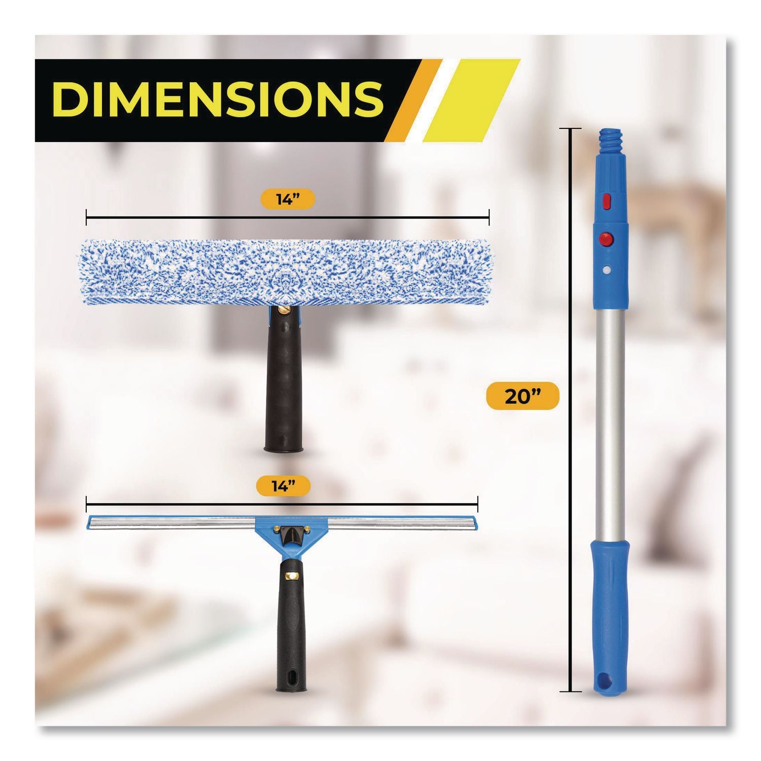 Pro Window Cleaning Kit With 14" Squeegee, 14" Washer, 20" Pole And 3 Gallon Heavy-Duty Bucket