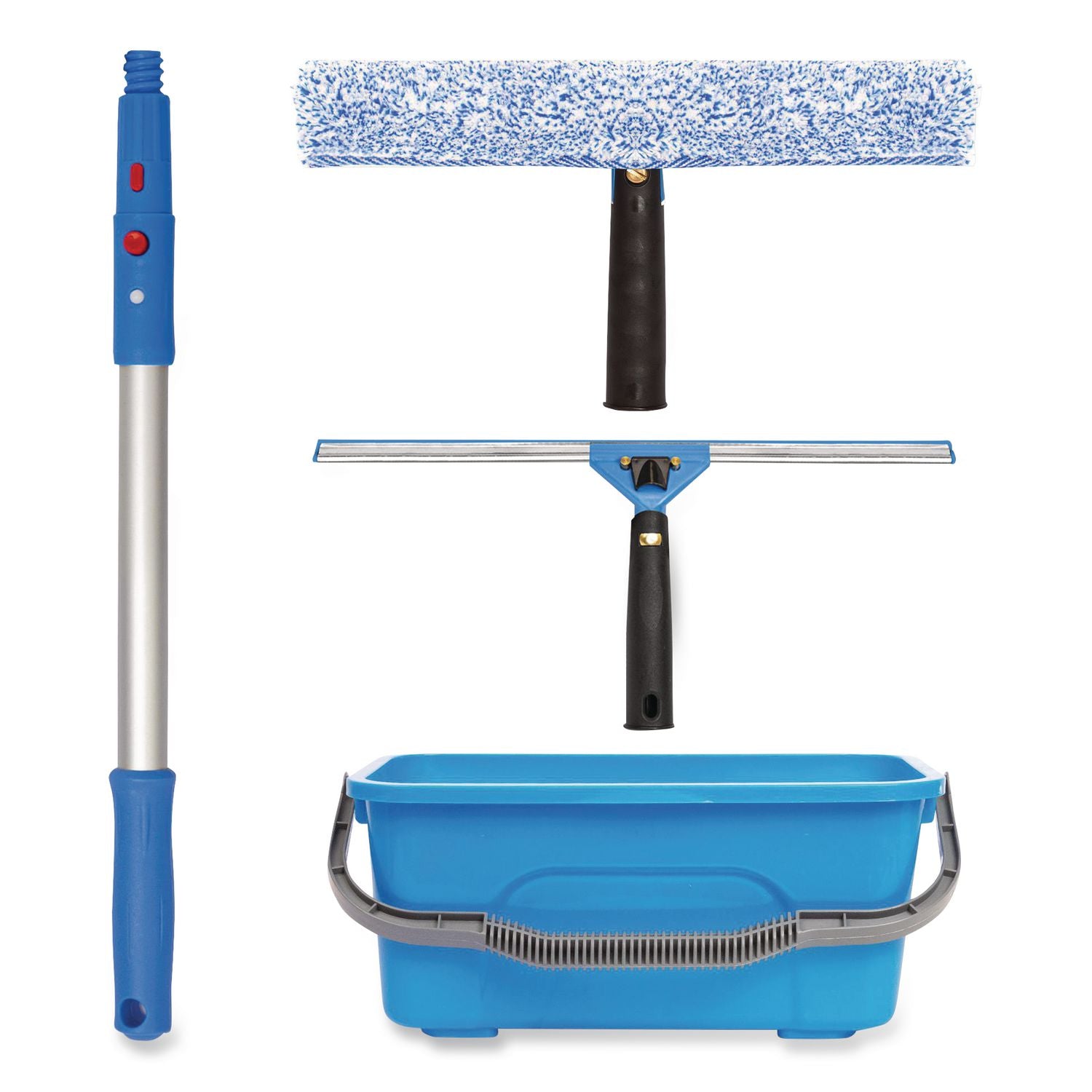 Pro Window Cleaning Kit With 14" Squeegee, 14" Washer, 20" Pole And 3 Gallon Heavy-Duty Bucket, 2/Kit