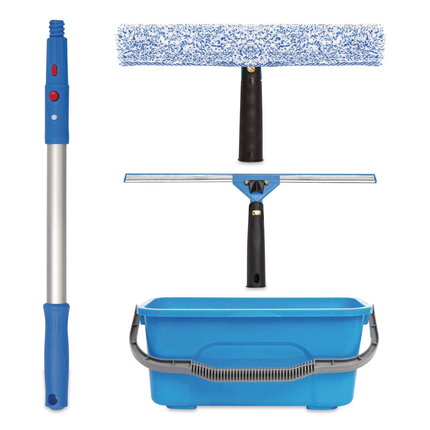 Pro Window Cleaning Kit With 14" Squeegee, 14" Washer, 20" Pole And 3 Gallon Heavy-Duty Bucket, 3/Kit