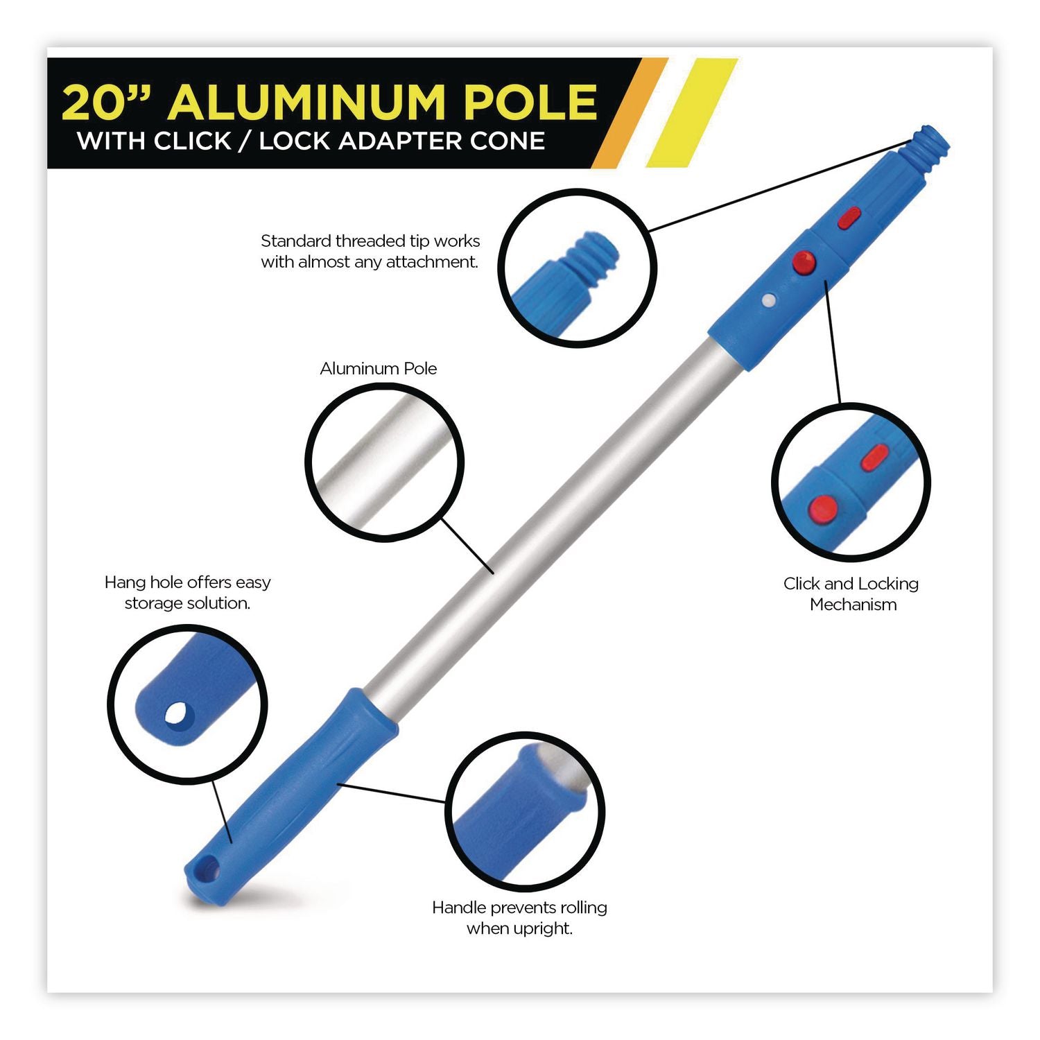 Pro Window Cleaning Kit With 14" Squeegee, 14" Washer, 20" Pole And 3 Gallon Heavy-Duty Bucket, 3/Kit