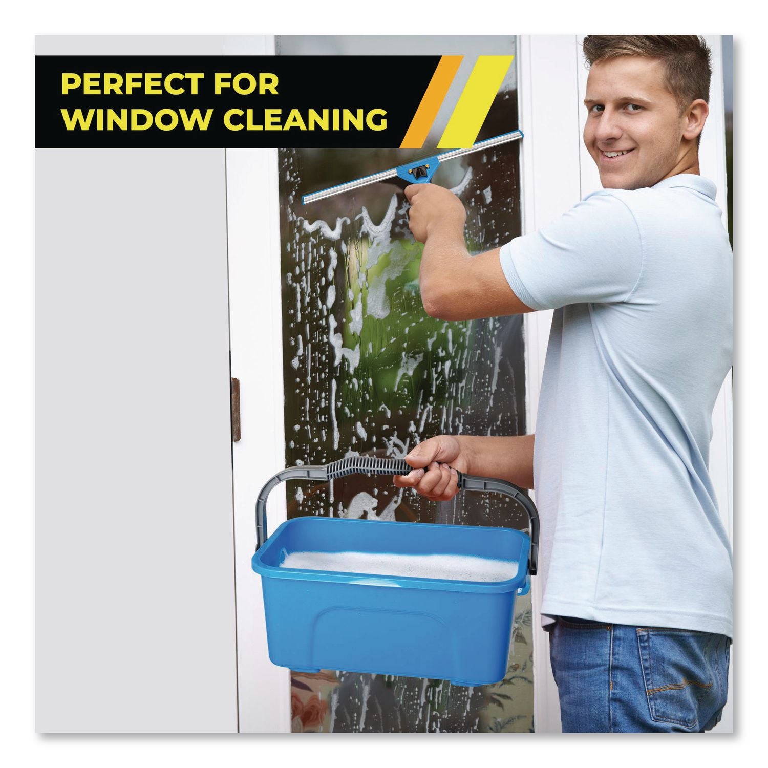 Pro Window Cleaning Kit With 14" Squeegee, 14" Washer, 20" Pole And 3 Gallon Heavy-Duty Bucket, 3/Kit