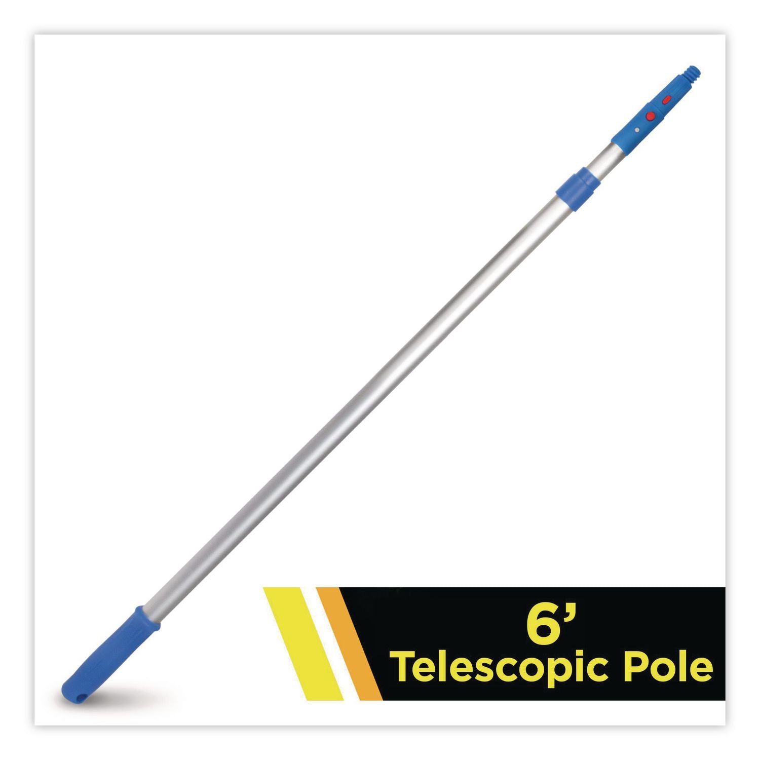 6 Ft Telescopic Aluminum Extension Pole With Click/Lock Adapter Cone, 3.5 Ft To 6 Ft, Blue/Silver