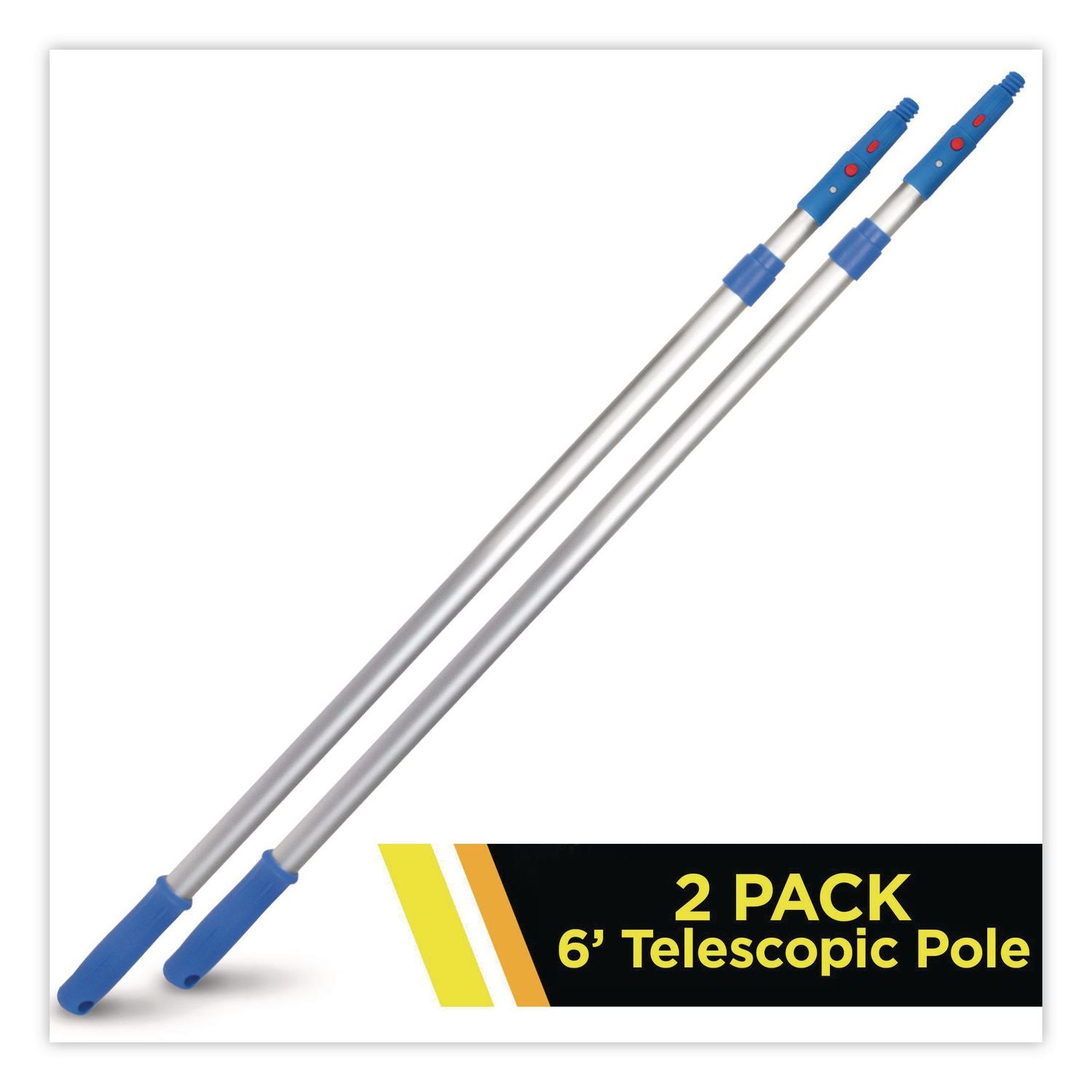 6 Ft Telescopic Aluminum Extension Pole With Click/Lock Adapter Cone, 3.5 Ft To 6 Ft, Blue/Silver, 2/Pack