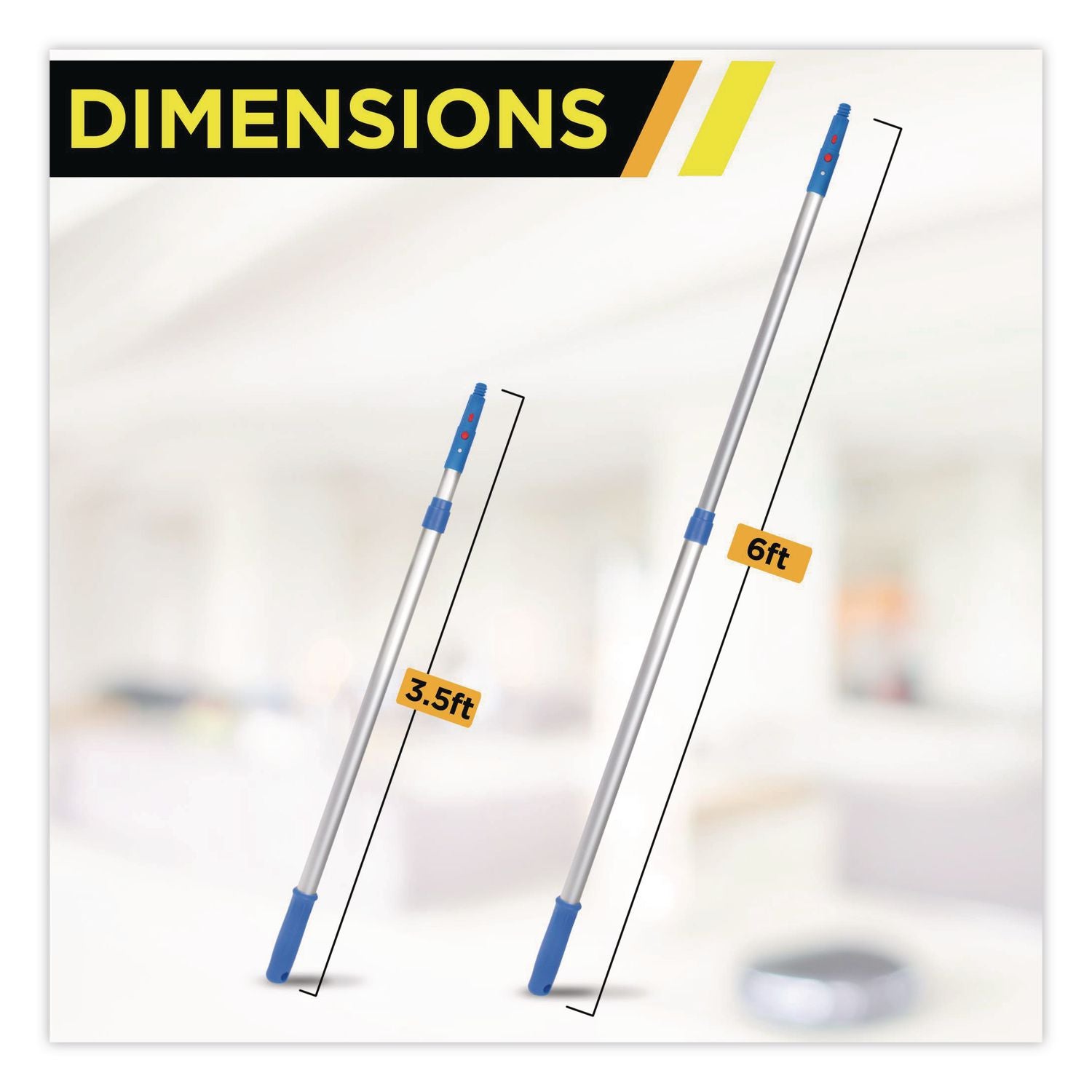 6 Ft Telescopic Aluminum Extension Pole With Click/Lock Adapter Cone, 3.5 Ft To 6 Ft, Blue/Silver, 12/Carton
