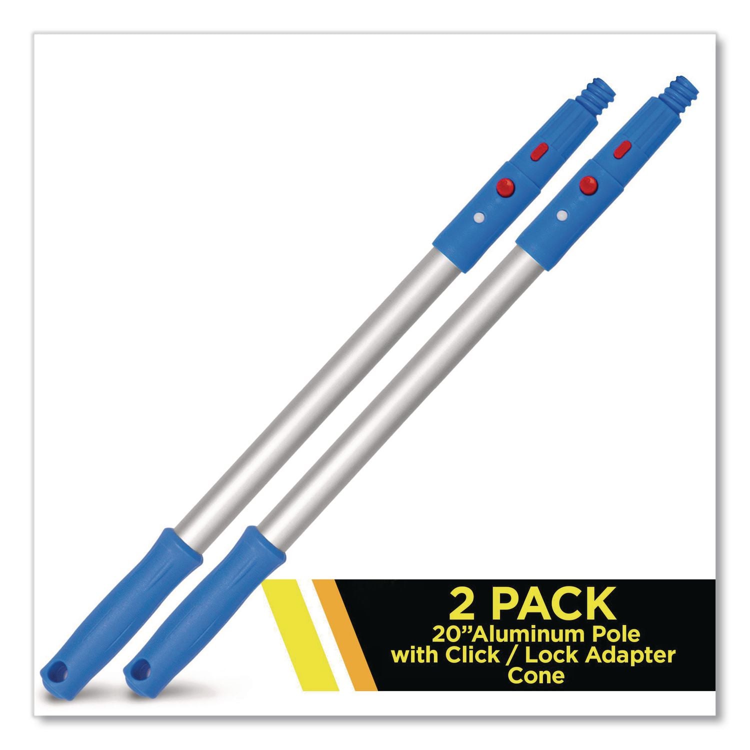 20" Aluminum Pole With Click/Lock Adapter Cone, Blue/Silver, 2/Pack
