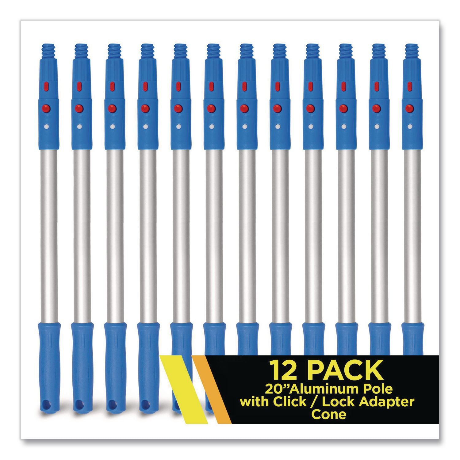 20" Aluminum Pole With Click/Lock Adapter Cone, Blue/Silver, 12/Pack