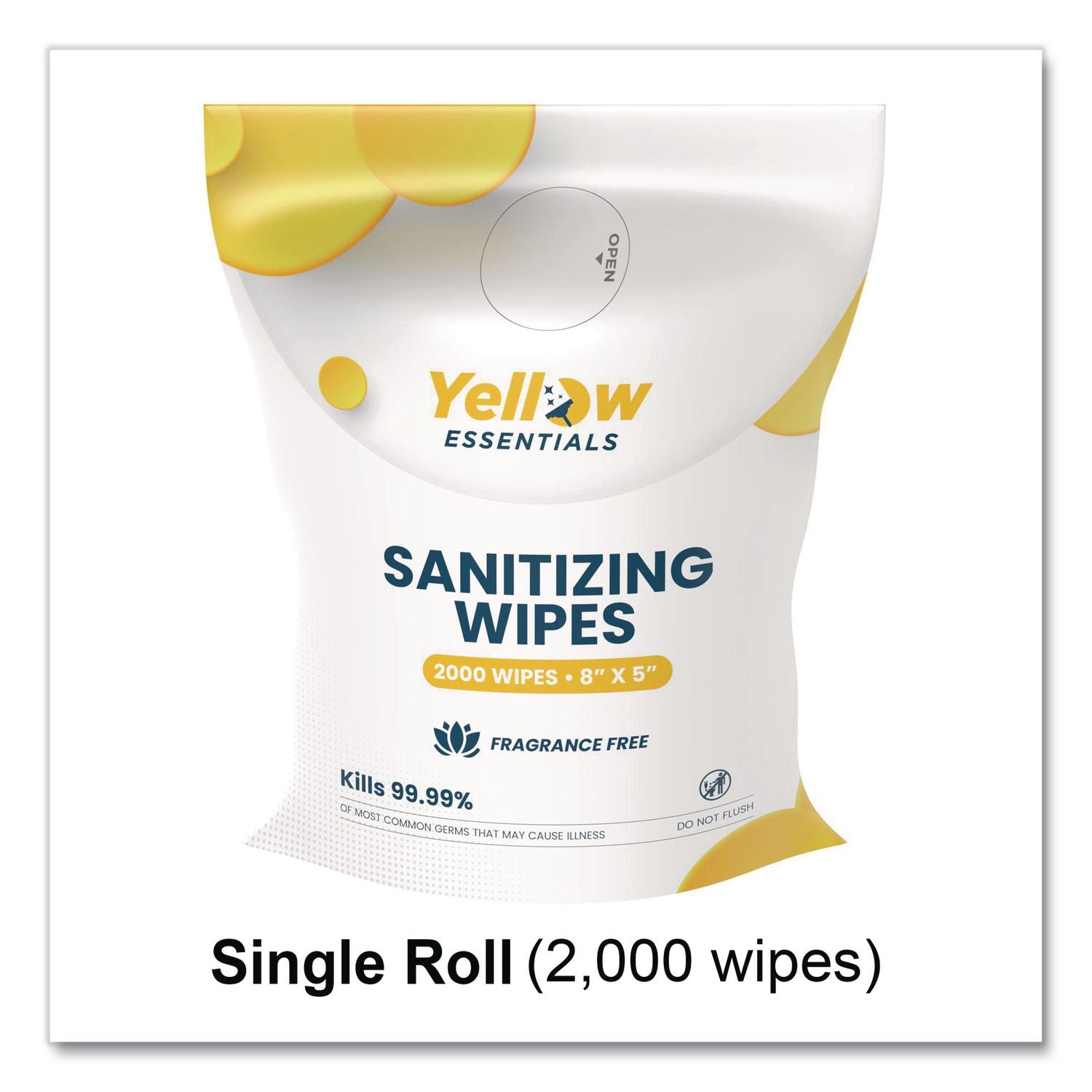 Yellow Essentials Sanitizing Wipes, 5 X 8, Unscented, White, 2, 000/Refill Bag, 4 Refill Bags/Carton