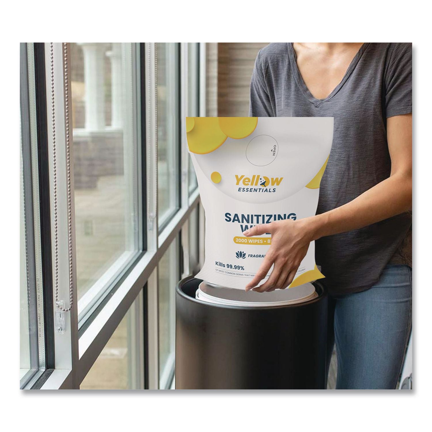 Yellow Essentials Sanitizing Wipes, 5 X 8, Unscented, White, 2, 000 Wipes