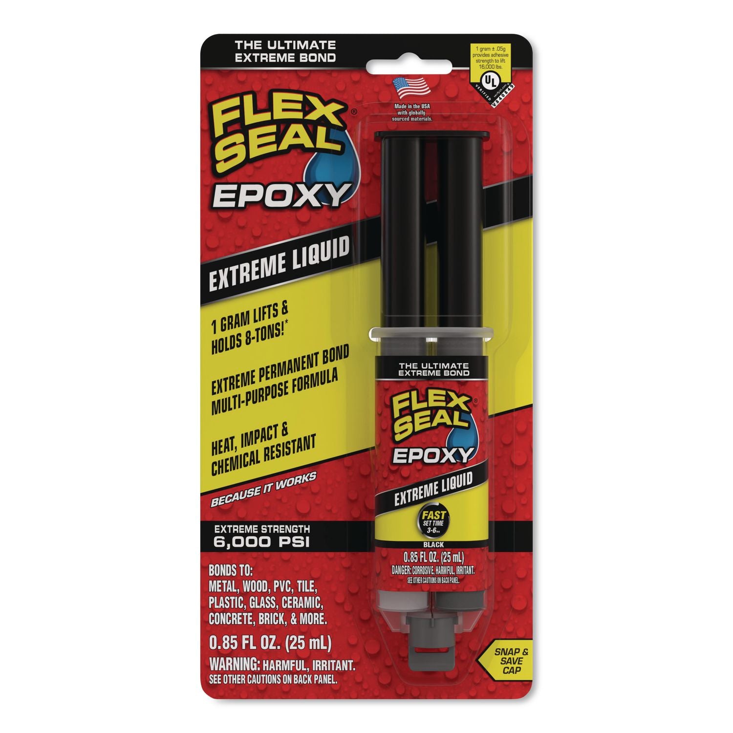 Flex Epoxy Extreme Liquid, Two-Part Syringe, 0.8 Oz, Dries Black, 8/Carton