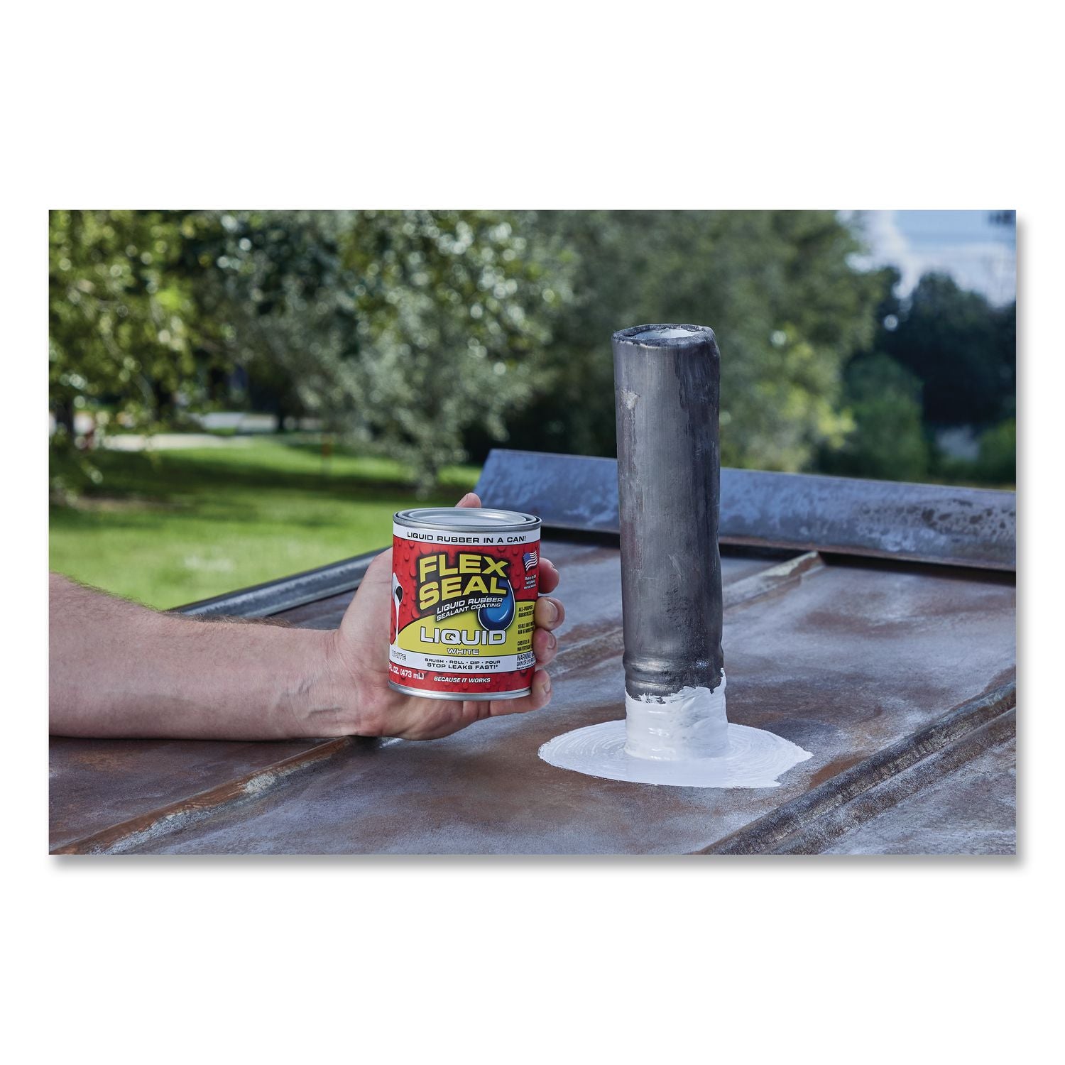 Flex Seal Liquid Rubber Sealant Coating Liquid, 16 Oz Can, Dries White, 6/Carton