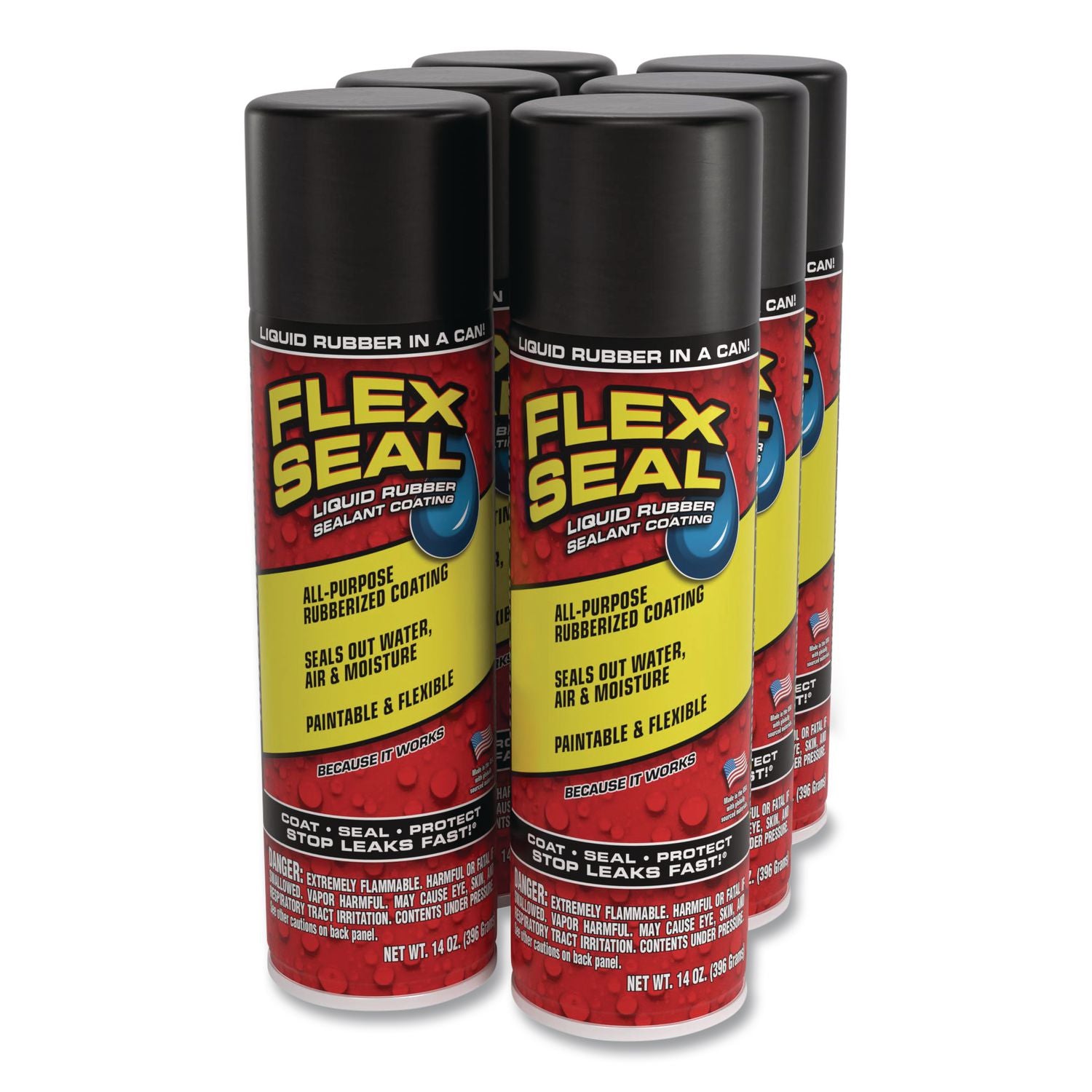 Flex Seal Liquid Rubber Sealant Coating Aerosol, 14 Oz Aerosol Can, Dries Black, 6/Carton