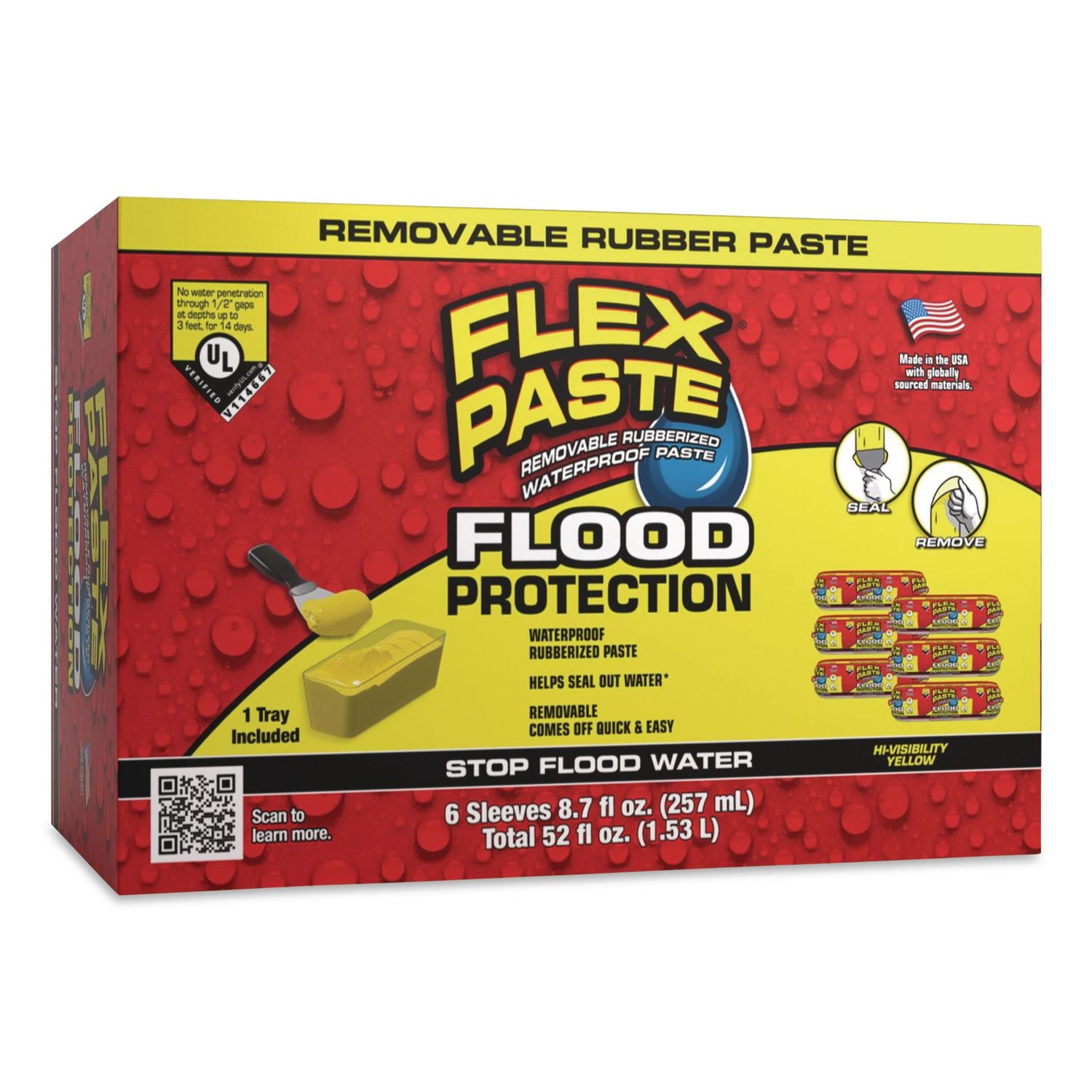 Flex Paste Flood Protection Paste, (6) 8.7 Oz Sleeves With Tray/Pack, Dries Yellow, 2 Packs/Carton