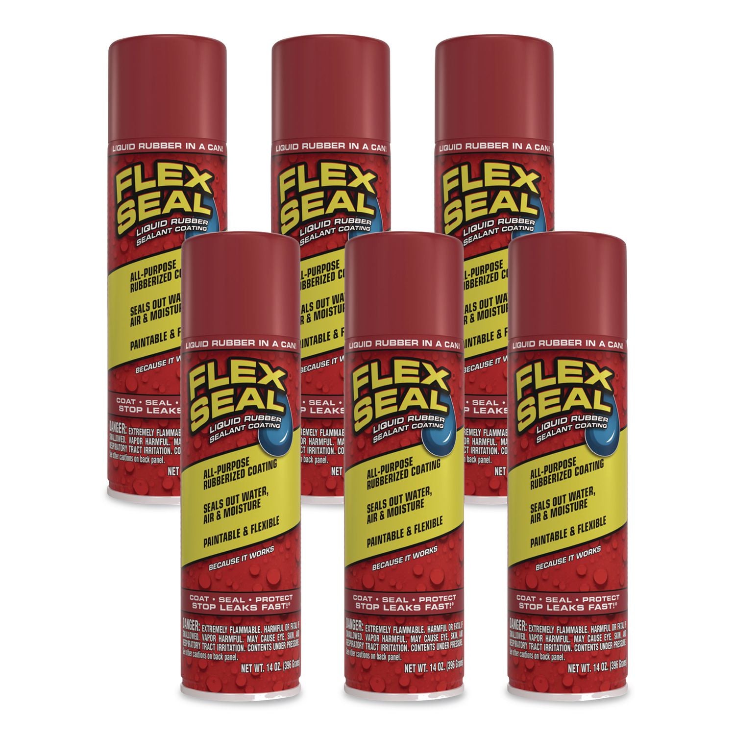 Flex Seal Liquid Rubber Sealant Coating Aerosol, 14 Oz Aerosol Can, Dries Red, 6/Carton