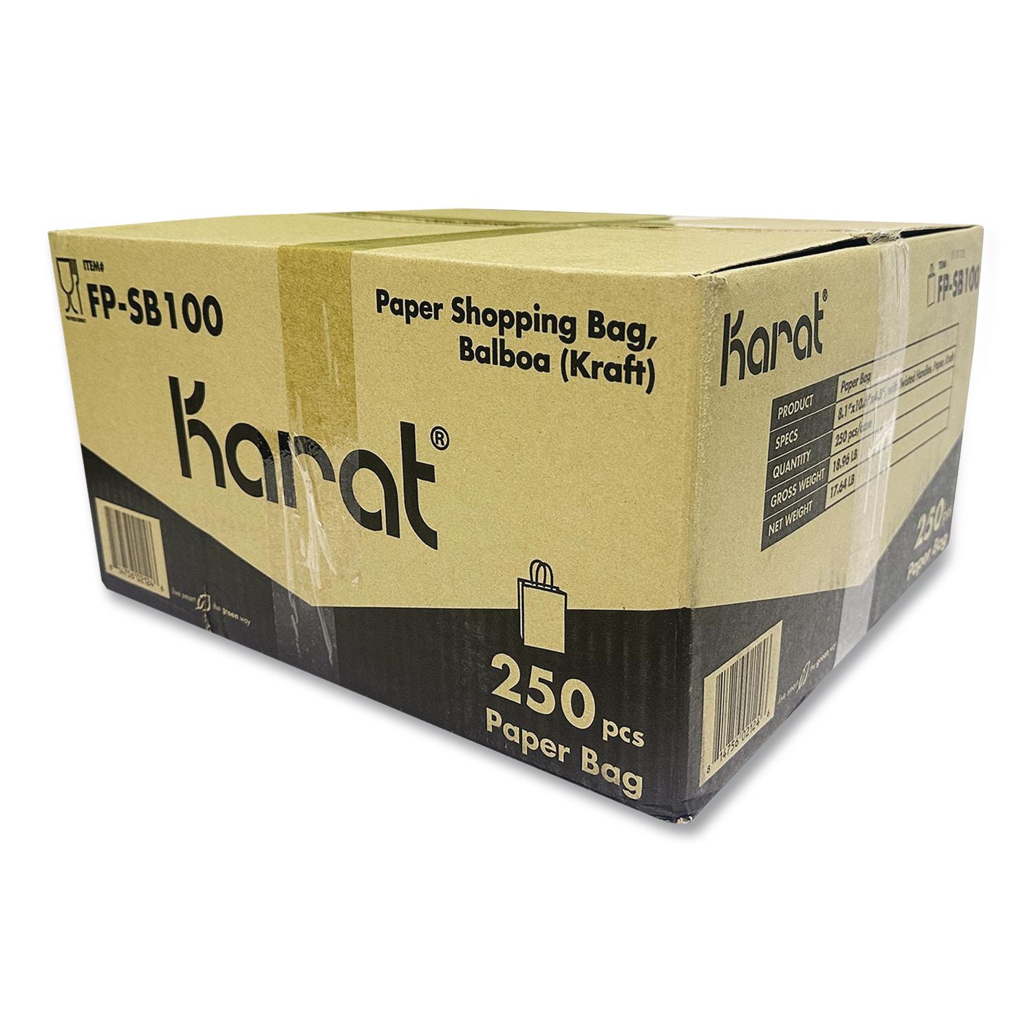 Paper Shopping Bag, Rope Handles, Small Size, 8.1 X 4.5 X 10.6, Kraft, 250/Carton