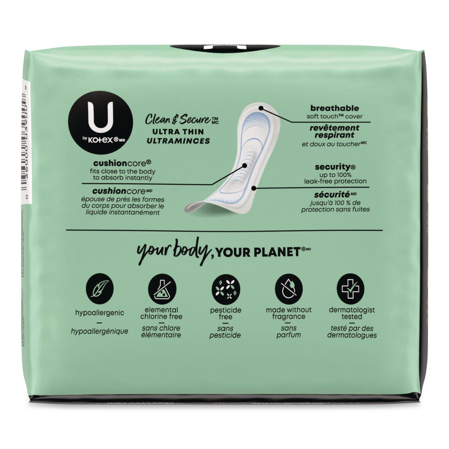 U By Kotex Security Ultra Thin Feminine Pads, Heavy Absorbency, 20/Pack, 8 Packs/Carton