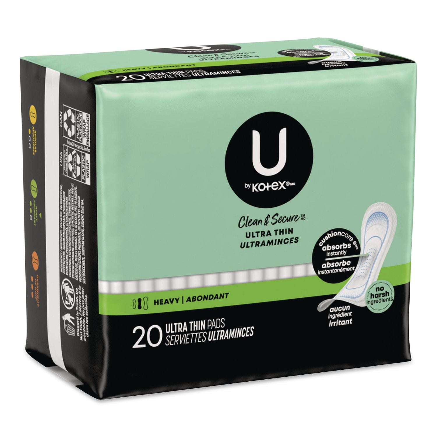 U By Kotex Security Ultra Thin Feminine Pads, Heavy Absorbency, 20/Pack, 8 Packs/Carton
