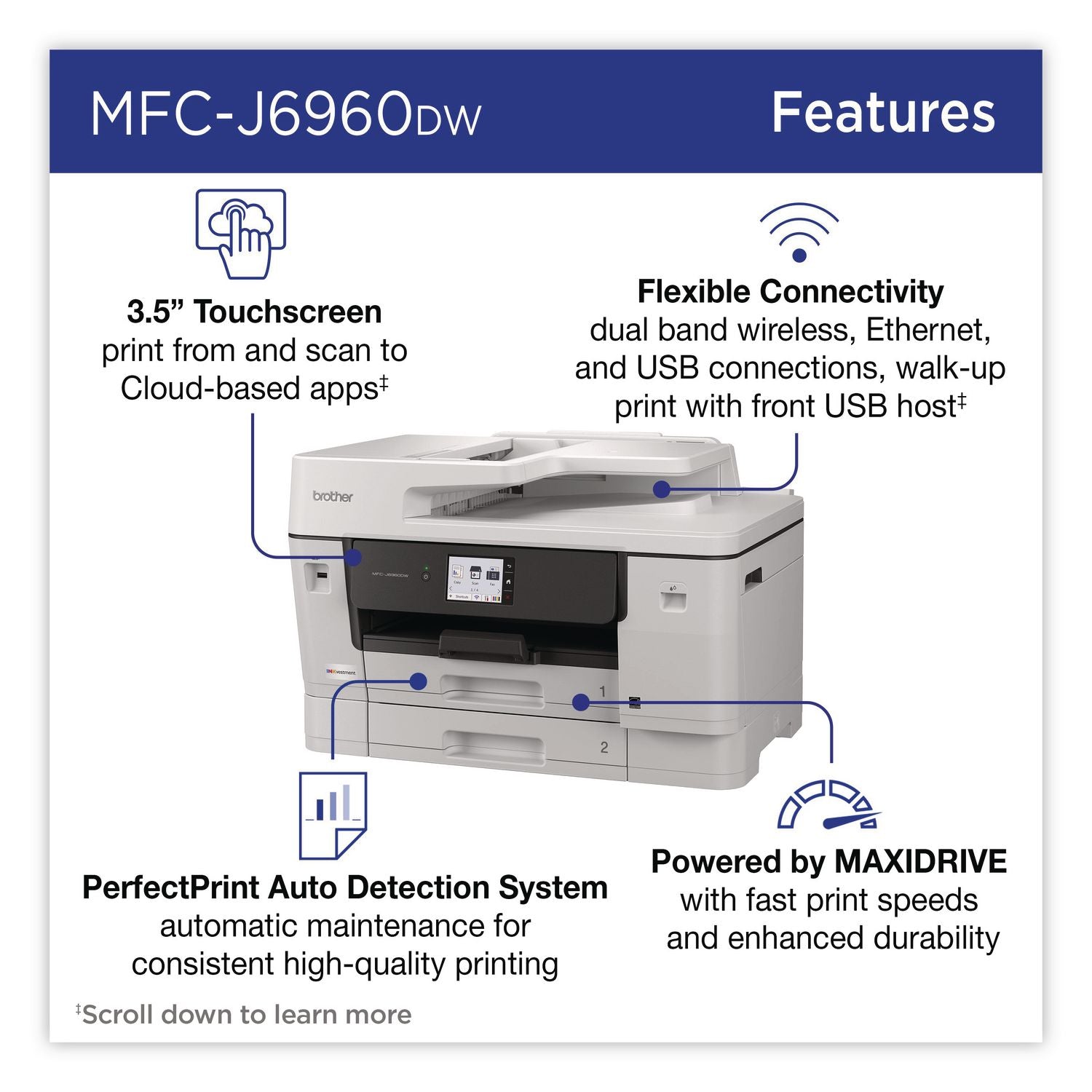 MFC-J6960DW Inkvestment Color AIO Printer, Copy/Fax/Print/Scan