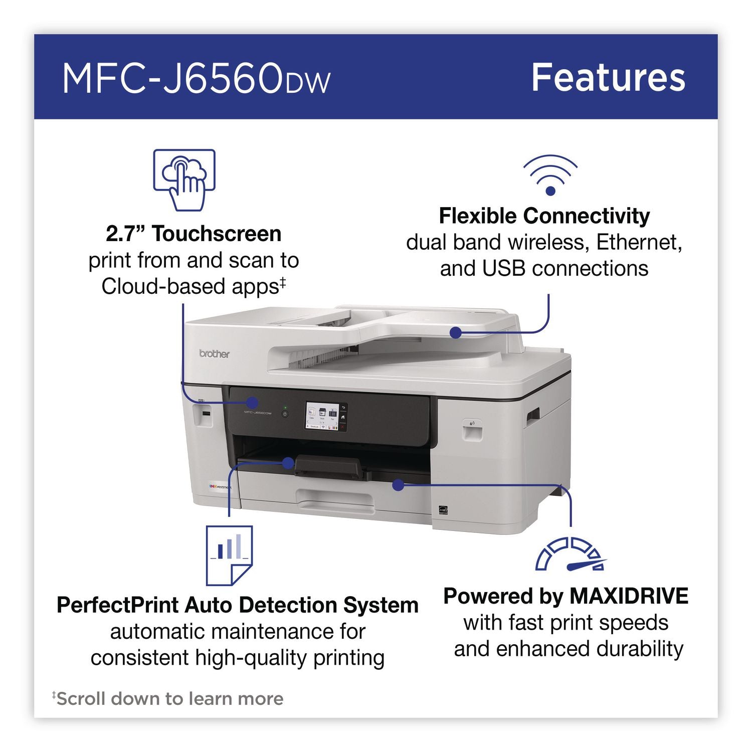 MFC-J6560DW Inkvestment AIO Printer, Copy/Fax/Print/Scan