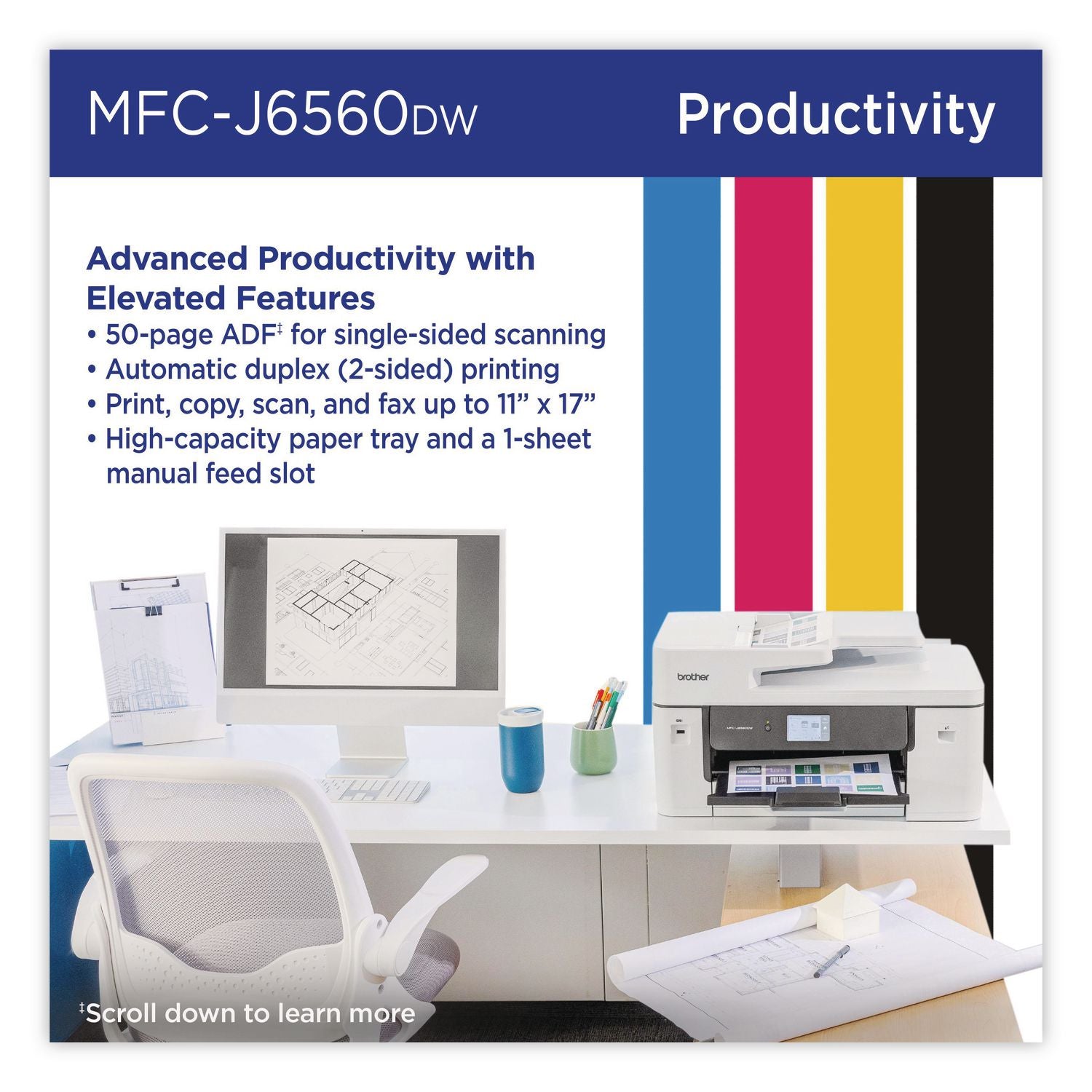 MFC-J6560DW Inkvestment AIO Printer, Copy/Fax/Print/Scan